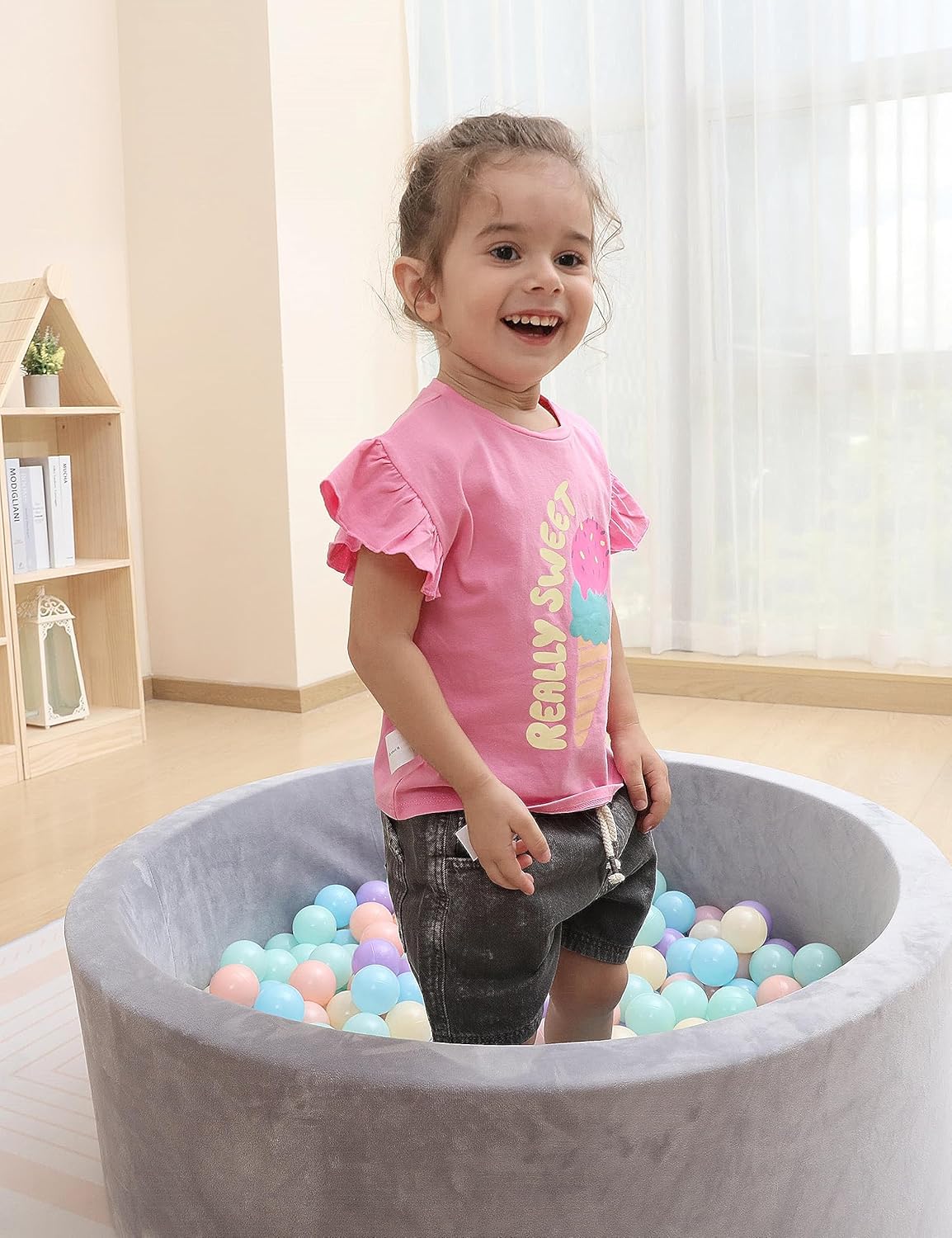 Piscina de bolas de espuma para niños pequeños, redonda y suave, para jugar en interiores, juguete de regalo para niños y bebés, gris (bolas no