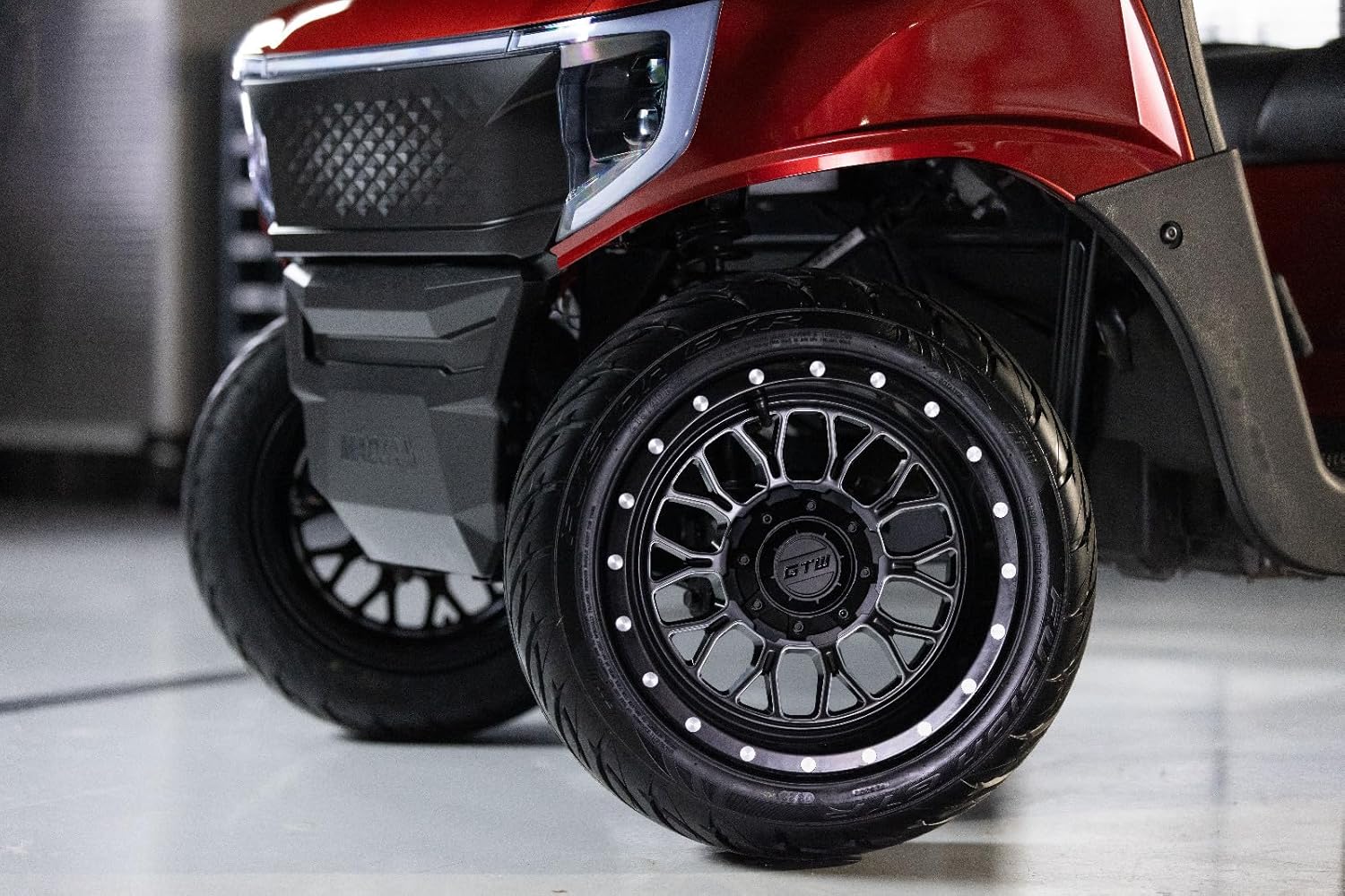 GTW Helix – Rueda de aluminio para carrito de golf de 12 pulgadas de 12 x 7 pulgadas, 4-4 pernos  desplazamiento 34 (negro matemecanizado)