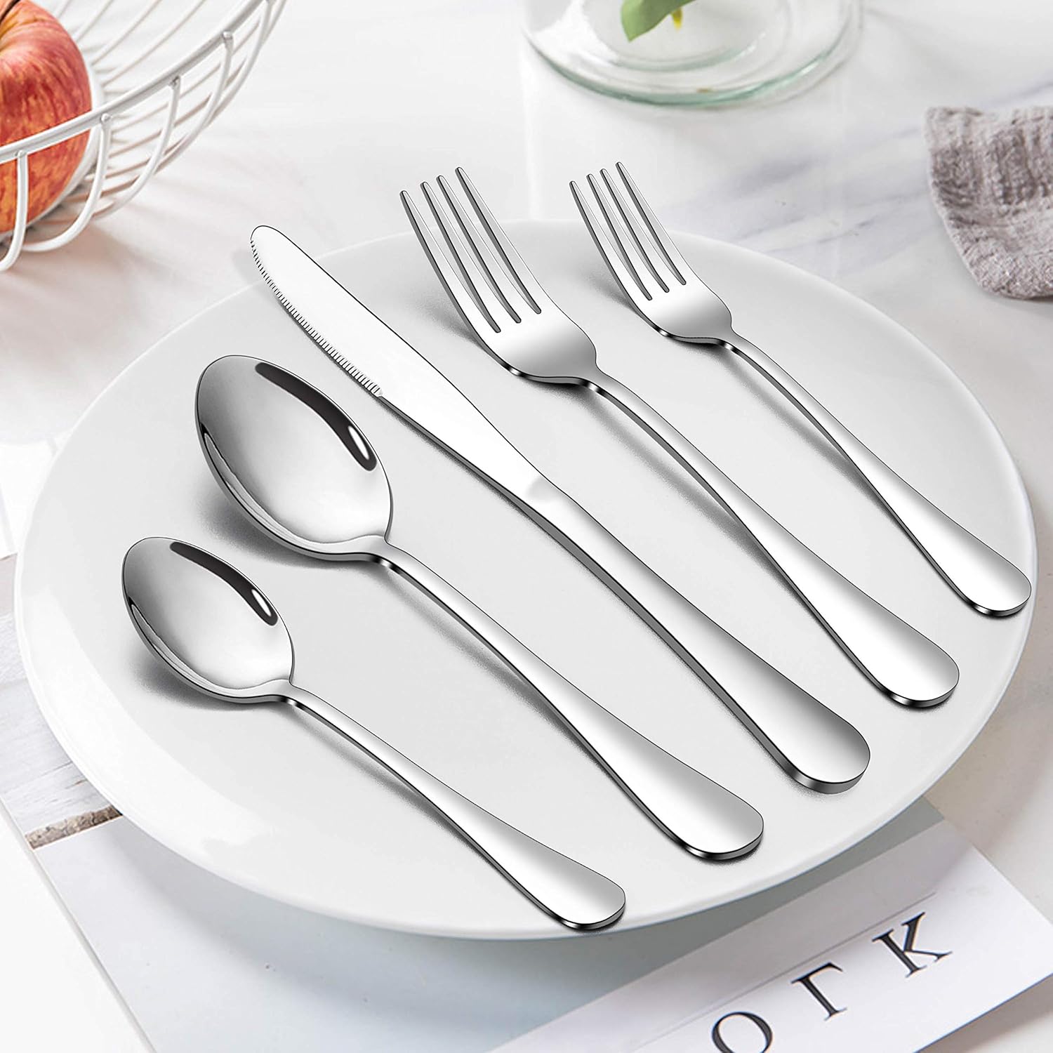 Homikit Juego de cubiertos de 30 piezas para 6, utensilios de cocina de acero inoxidable, incluye cuchilloscucharastenedores, vajilla para el hogar,