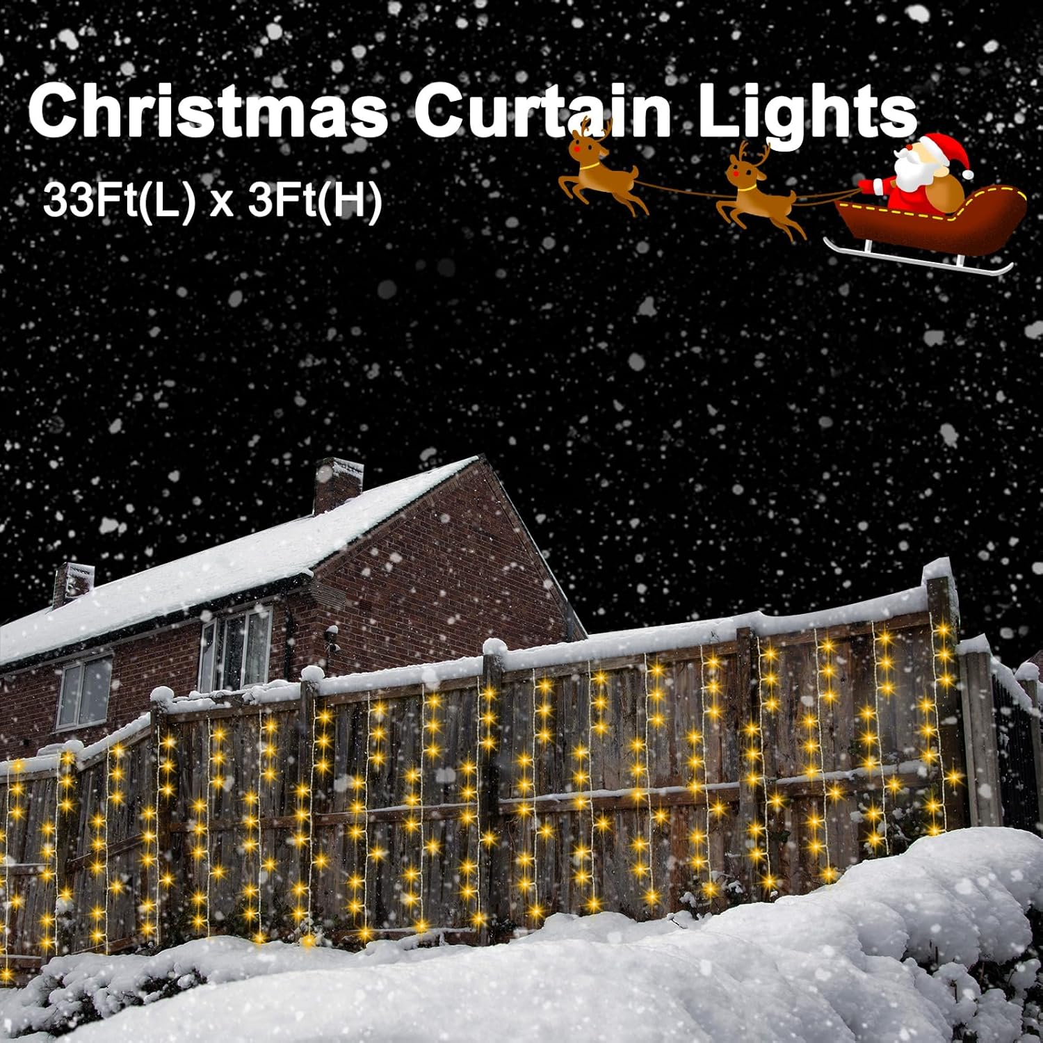 500 luces LED para cortina, 33 x 3 pies, impermeable, para colgar en la ventana, con temporizador remoto, para exteriores, dormitorio, fiesta,