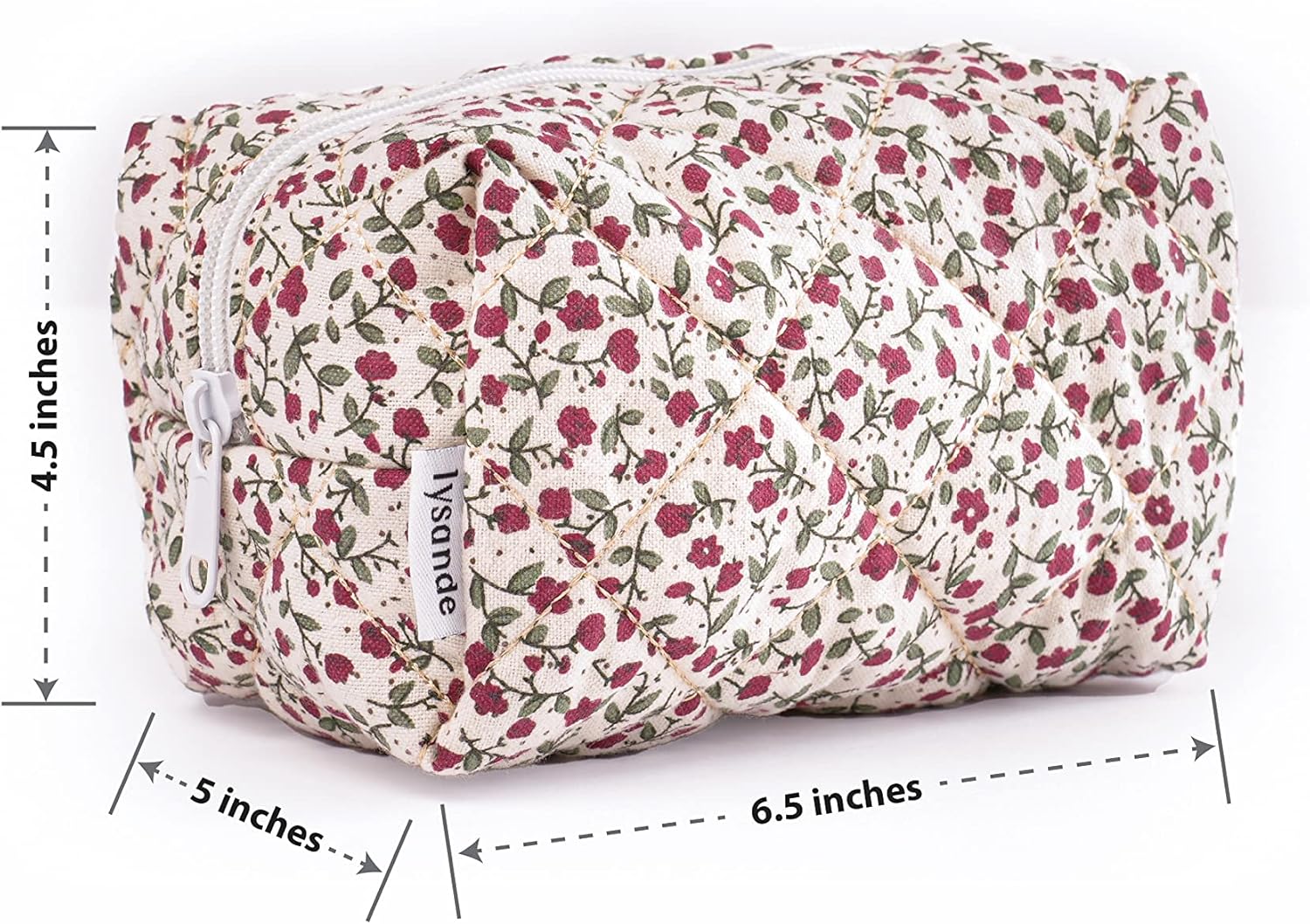 LYSANDE Bolsa de maquillaje acolchada floral Puffy, Neceser Tote, Cosméticos Bolsa, Bolso de cosméticos floral, Flores Rojas, Bolsa de maquillaje