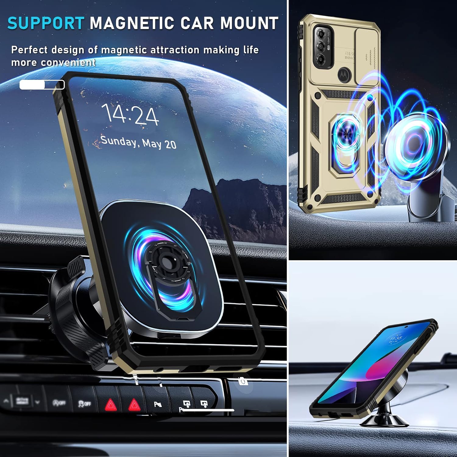 Funda para Motorola Moto G Play 2023, Moto G Power 2022Moto G Pure funda integrada para lente de cámara deslizante + protector de pantalla + soporte