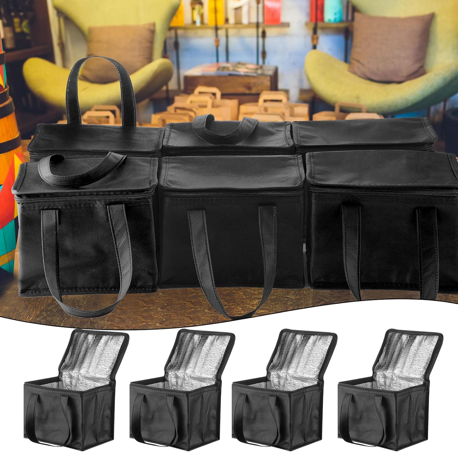 Norme Paquete de 12 bolsas de almuerzo aisladas a granel, bolsa para entrega de alimentos, juego de cajas de almuerzo a prueba de fugas, bolsas