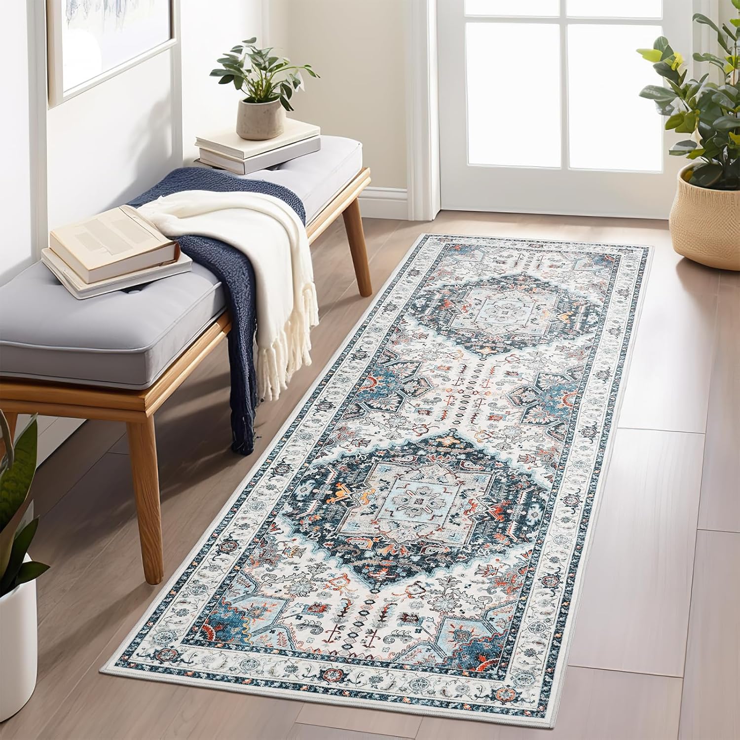 Madane Alfombra lavable de 2 x 7 pies, para pasillo, lavandería, cocina, entrada, alfombra antideslizante con parte trasera de goma, antideslizante,