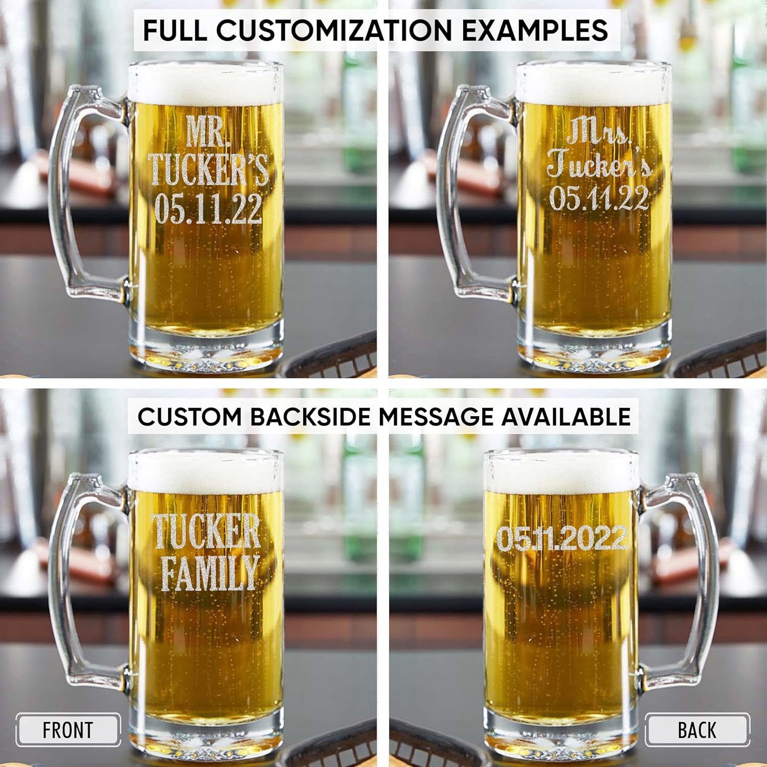 TEEAMORE Tazas de cerveza personalizadas para añadir tu texto, vaso de cerveza grabado, cumpleaños, aniversario, boda, inauguración de la casa (12