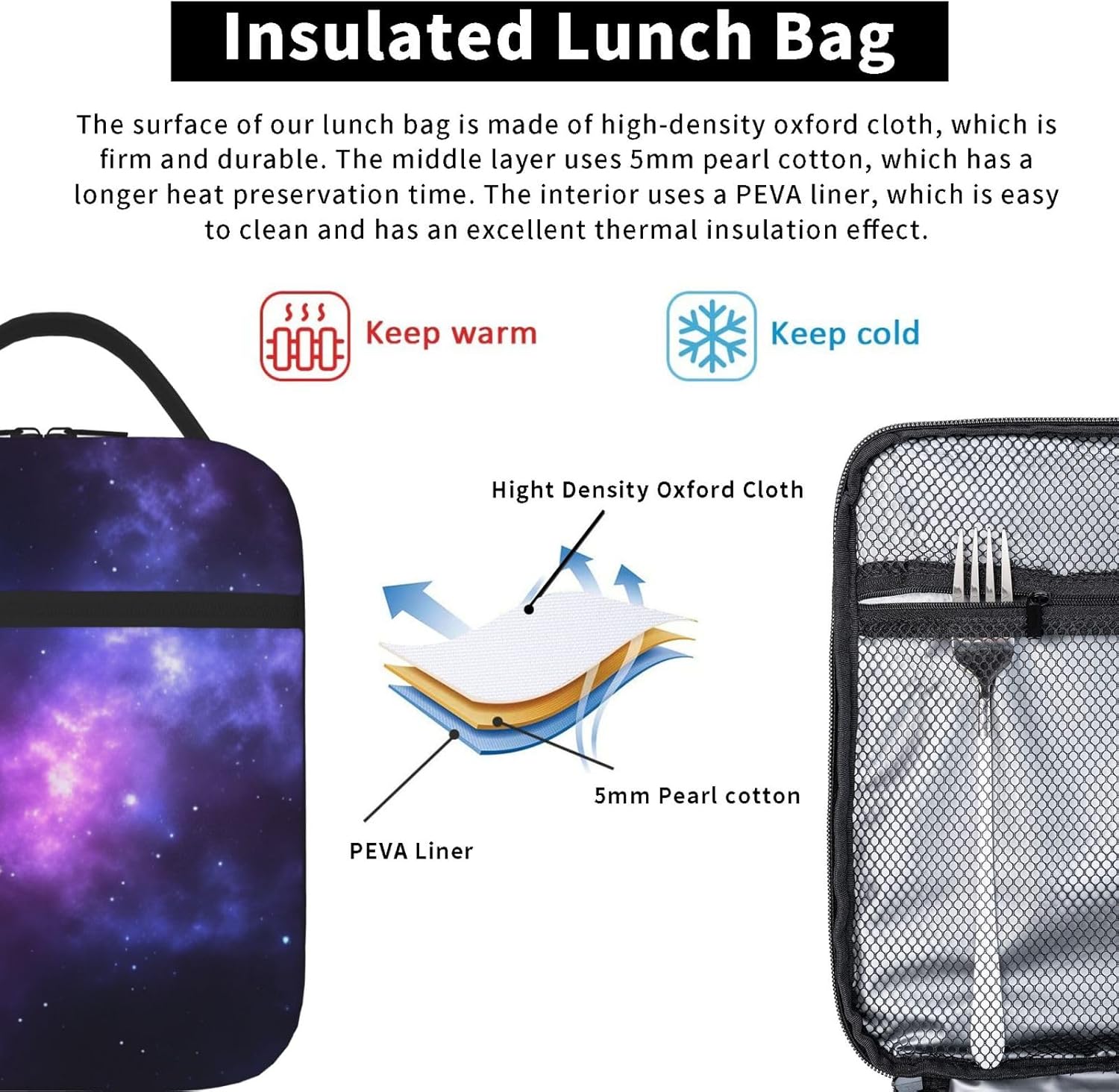 Magic Galaxy Sky – Lonchera térmica para mujeres y hombres, reutilizable, a prueba de fugas, bolsa de almuerzo refrigerante, portátil, para viajes,
