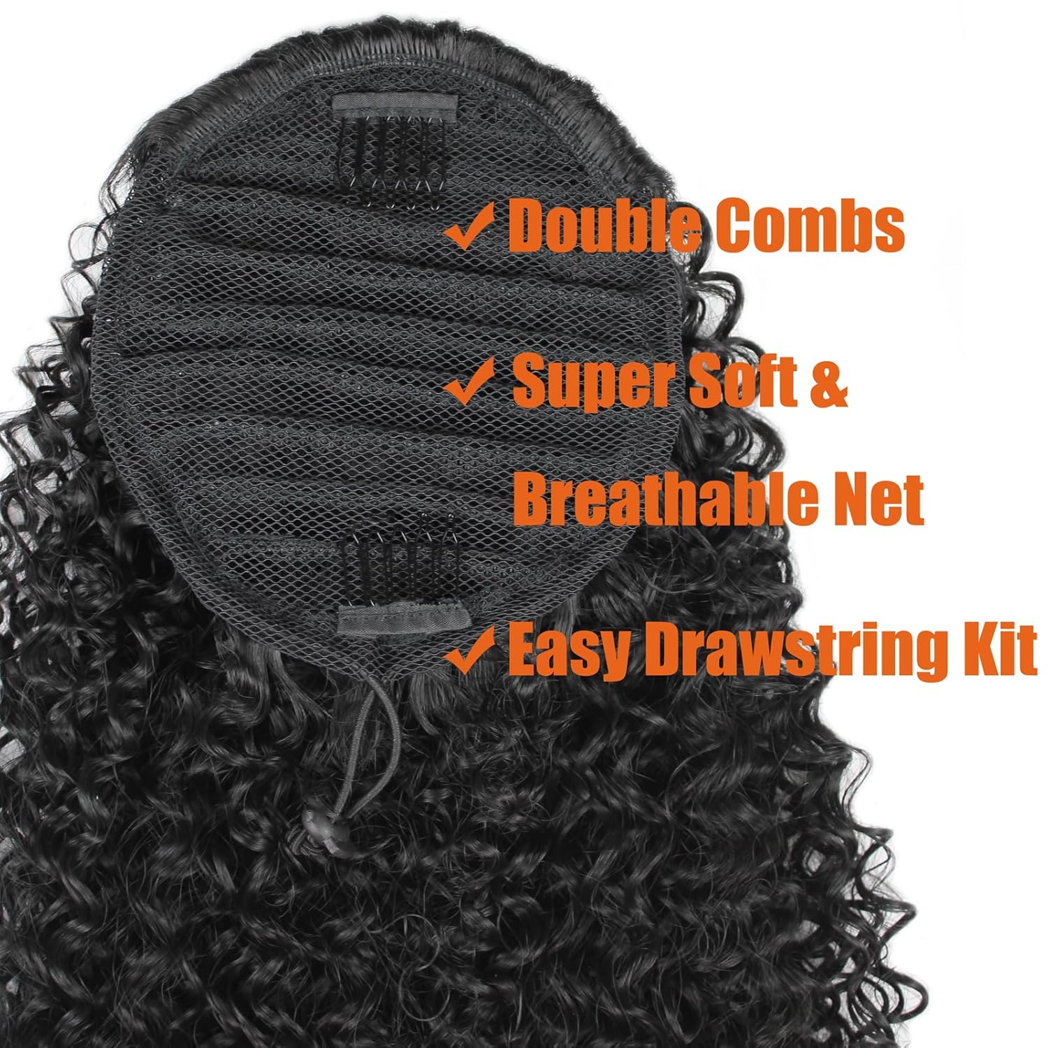 UNIFAB Cola de caballo rizada con cordón para mujeres negras, afro, rizado, aspecto natural, extensiones de cabello sintético con clip para mujeres