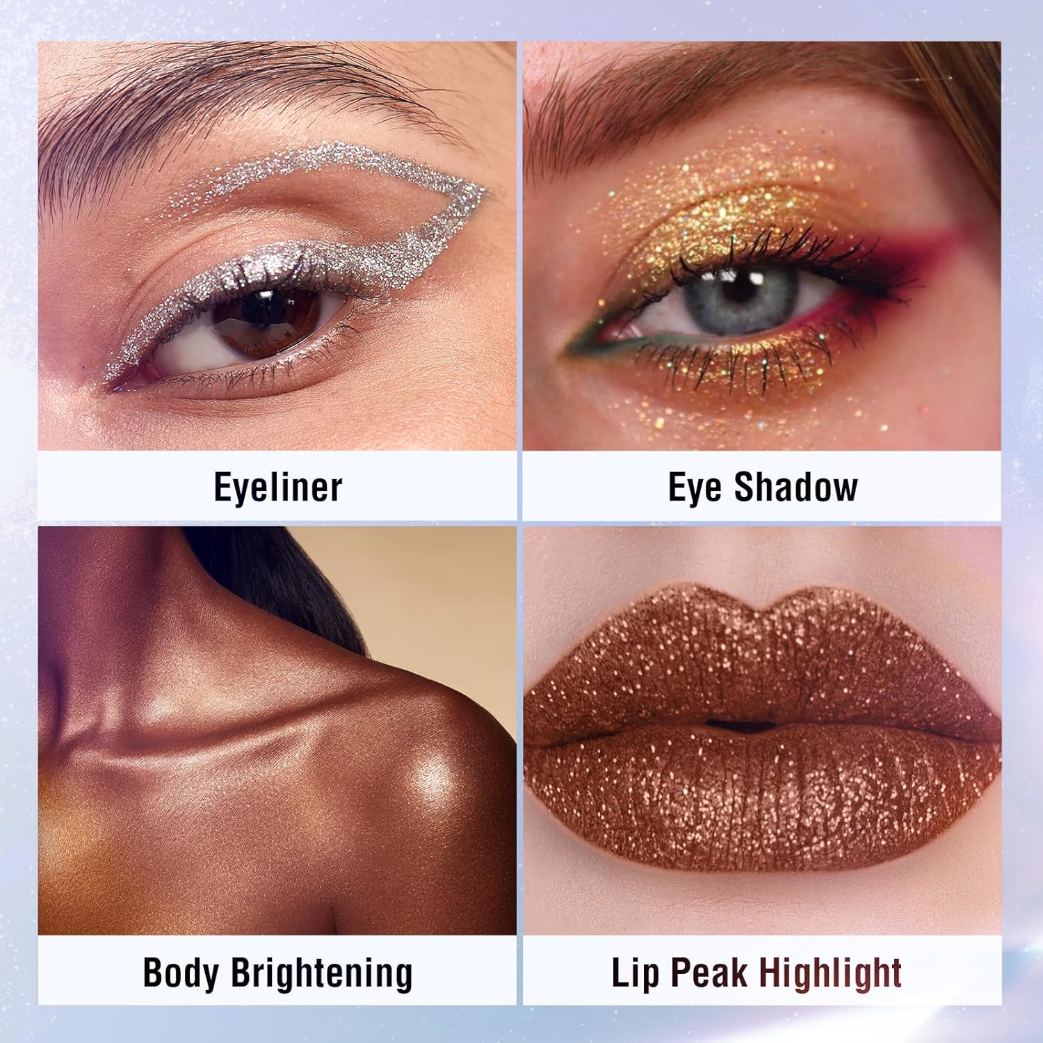 Juego de delineador de ojos con purpurina de larga duración, brillante, impermeable, delineador de ojos fácil de colorear sin manchas, maquillaje de