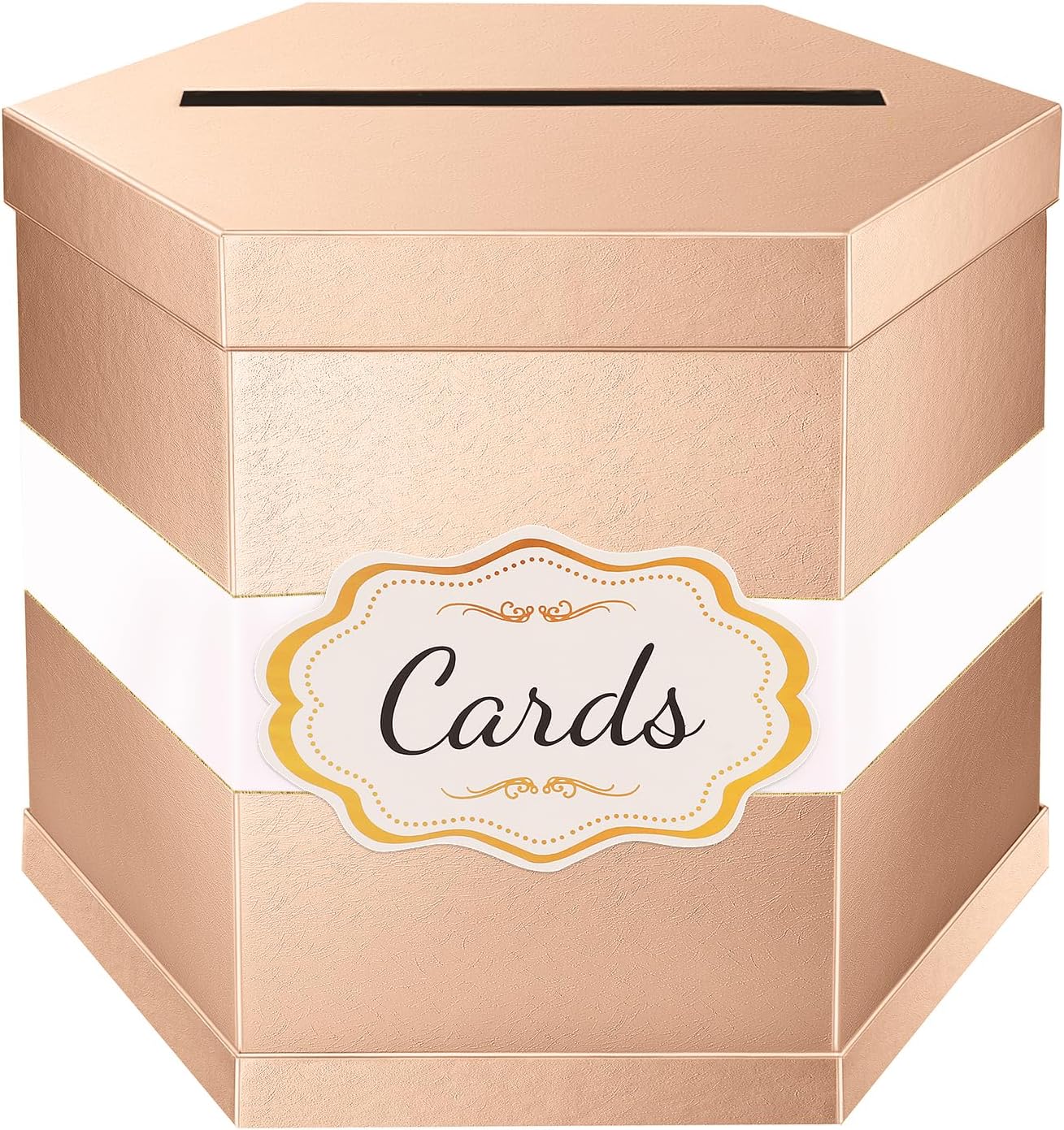 ROSEGLD Caja de tarjetas, caja de recepción de tarjetas con cinta de 14 x 12 x 12 pulgadas, elegante soporte para tarjetas para bodas, graduaciones,