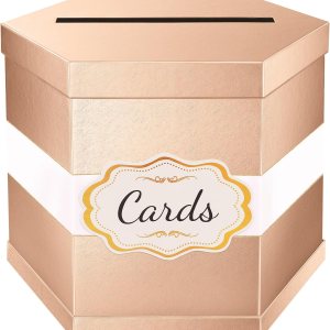 ROSEGLD Caja de tarjetas, caja de recepción de tarjetas con cinta de 14 x 12 x 12 pulgadas, elegante soporte para tarjetas para bodas, graduaciones, ROSEGLD Caja de tarjetas, caja de recepción de tarjetas con cinta de 14 x 12 x 12 pulgadas, elegante soporte para tarjetas para bodas, graduaciones,