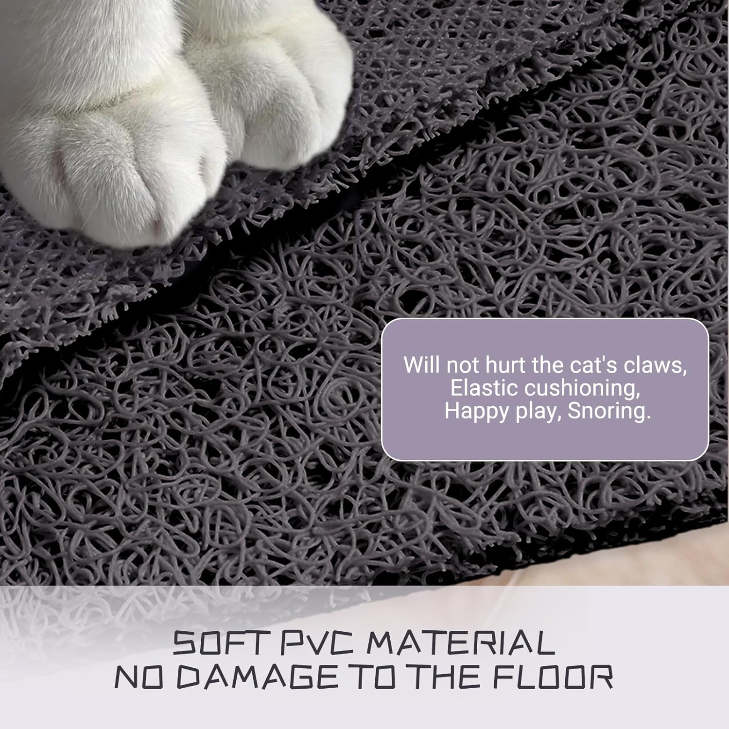 QWINEE Tapete de arena para gatos con estampado de dibujos animados para puerta, accesorios de alimentación antideslizante, perfil bajo, fácil de