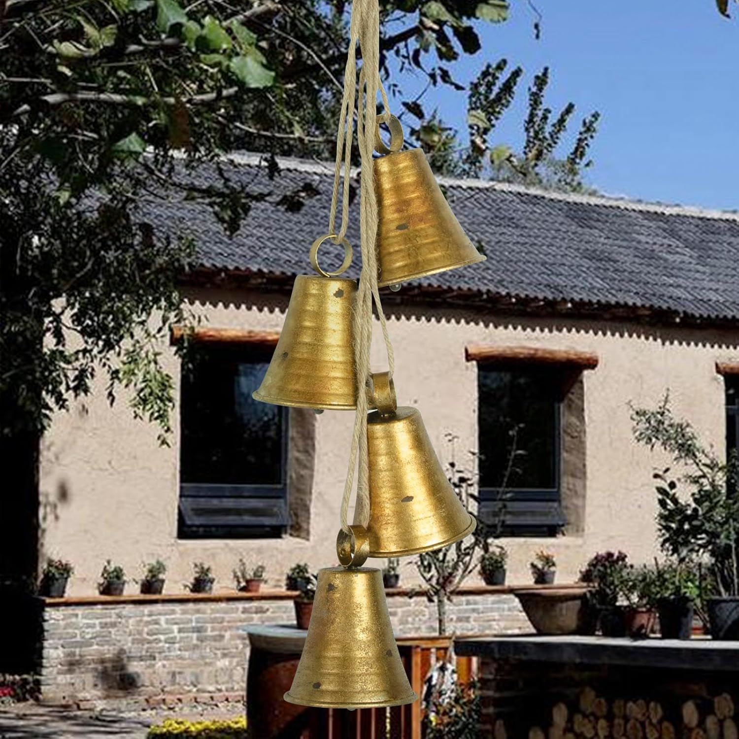 Styleonme Campanas decorativas, campanas de decoración de Navidad, campanas de bendición de metal para interiores y exteriores, juego de 4 campanas