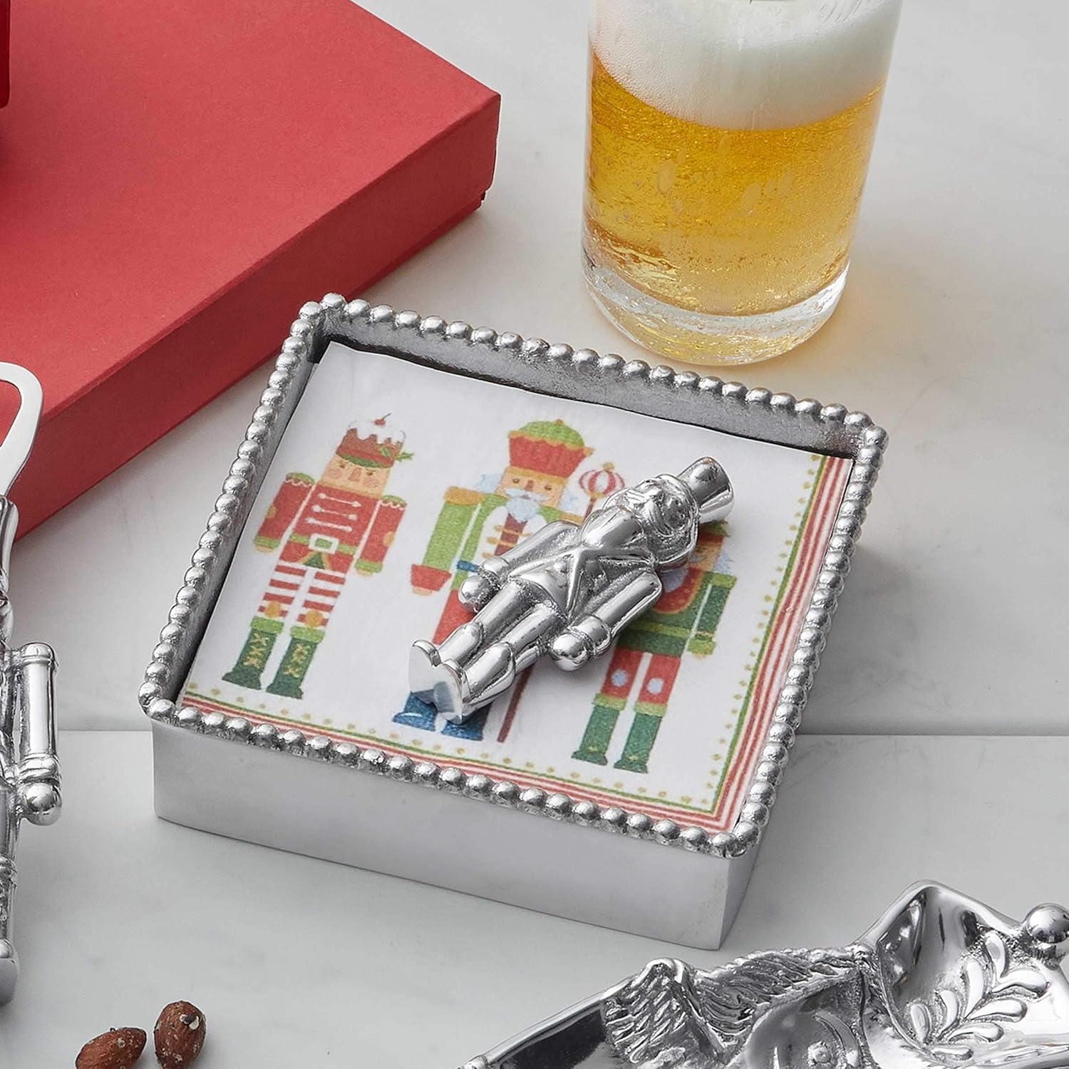 MARIPOSA NUTCRACKER SIGNATURE SERVILLETA SET  PLATA  BRILLANTE  REGALOS  CAJA DE SERVILLETA Y JUEGO DE PESAS  ALUMINIO DE SANDCAST RECICLADO  HECHO