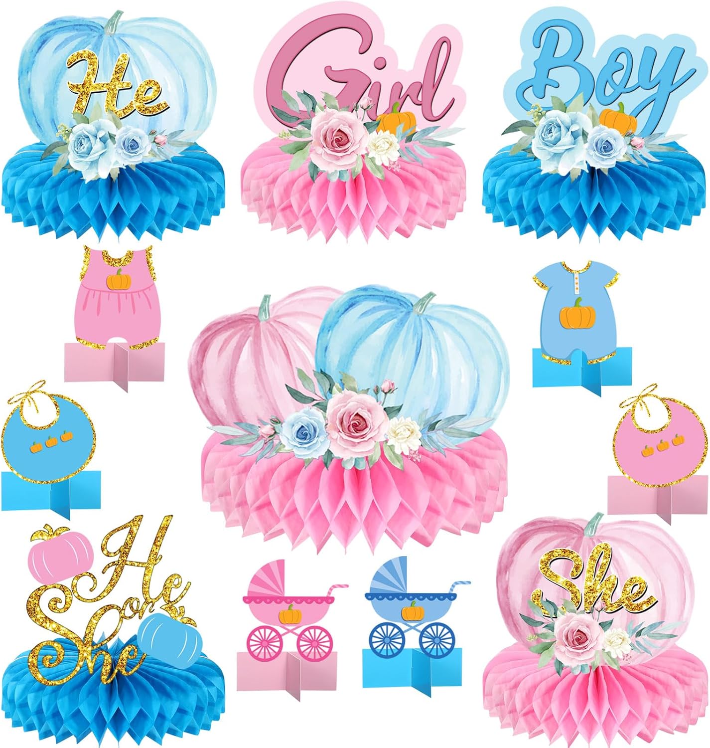 12 piezas de decoración de fiesta de baby shower, centros de mesa para niños o niñas para mesa de revelación de género, centros de mesa de nido de