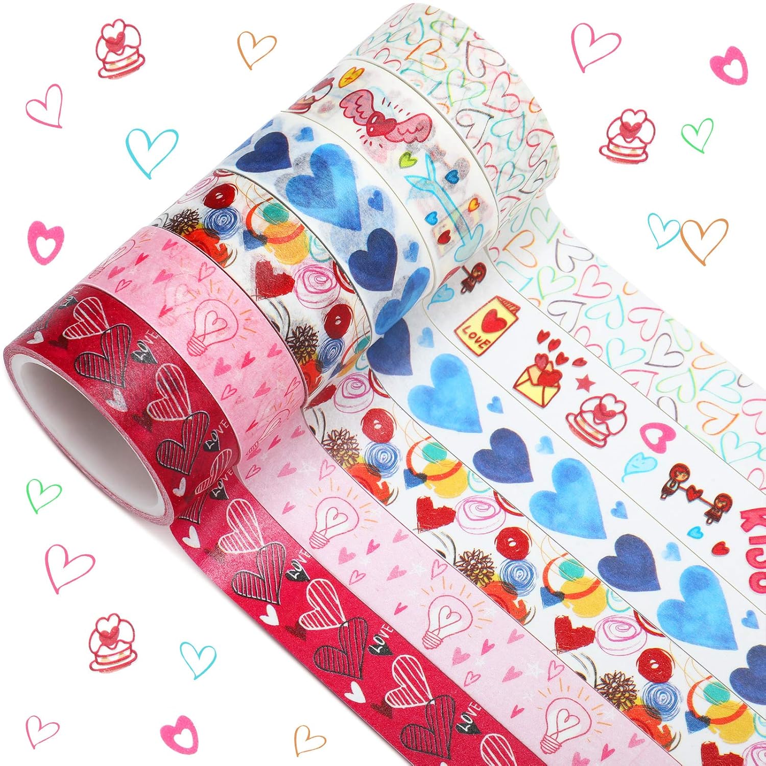 Zonon 6 rollos de cintas washi para el día de San Valentín, calcomanías de San Valentín para niños, lindas calcomanías de San Valentín para