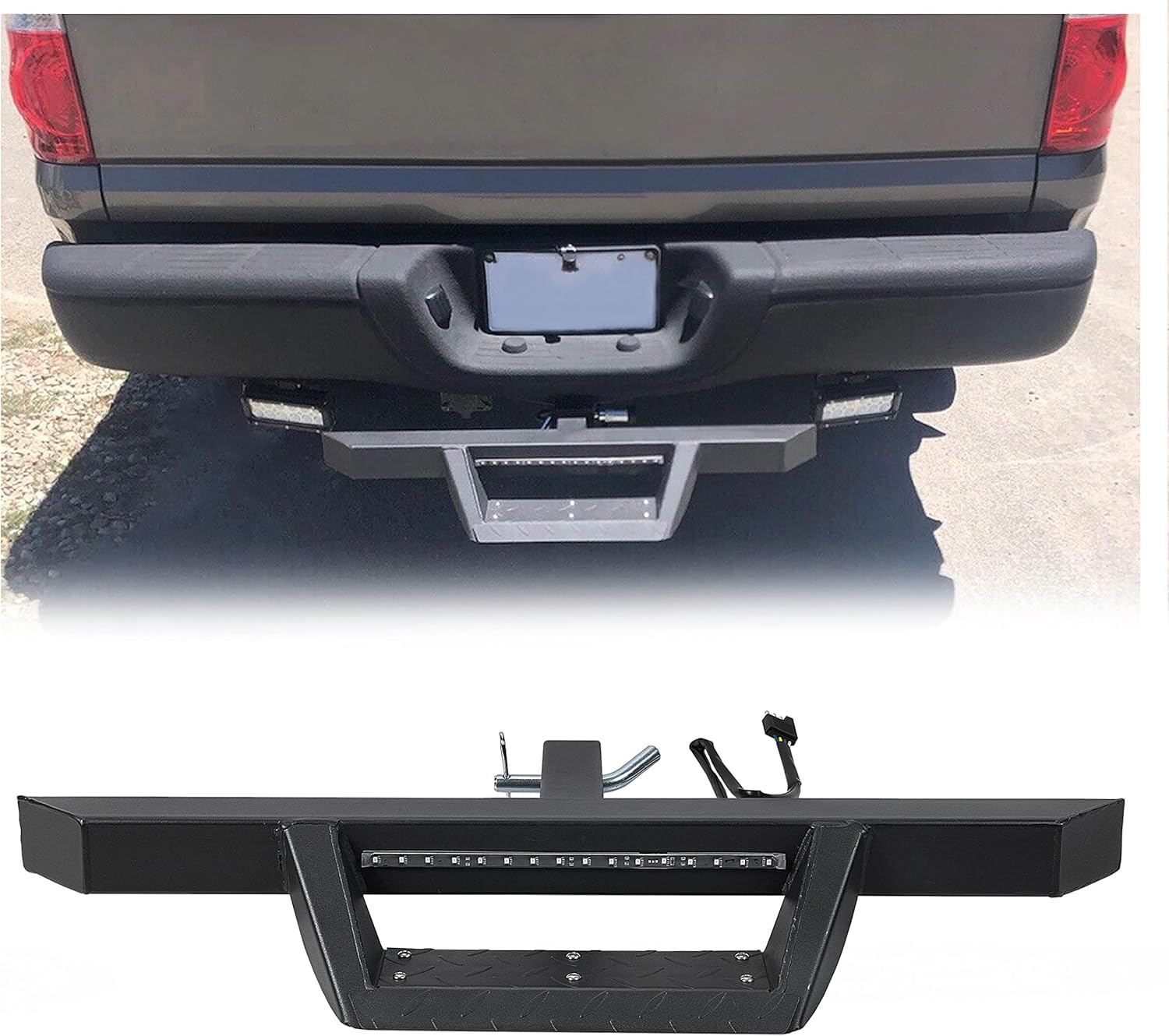KUAFU Paso de enganche universal con luz de freno LED para receptor de remolque de camión de remolque de camión barra de paso de remolque protector