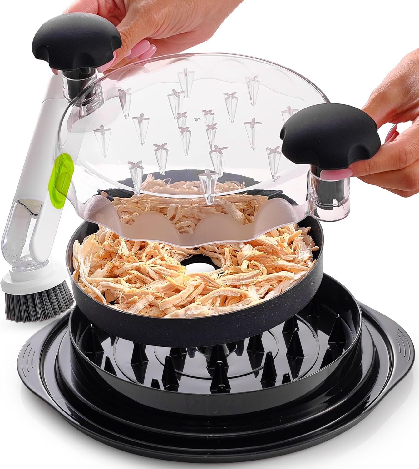 PRO – Máquina de herramientas trituradora de pollo con cepillo dispensador de jabón, 10.8 pulgadas, color negro, tritura, gira y corta con