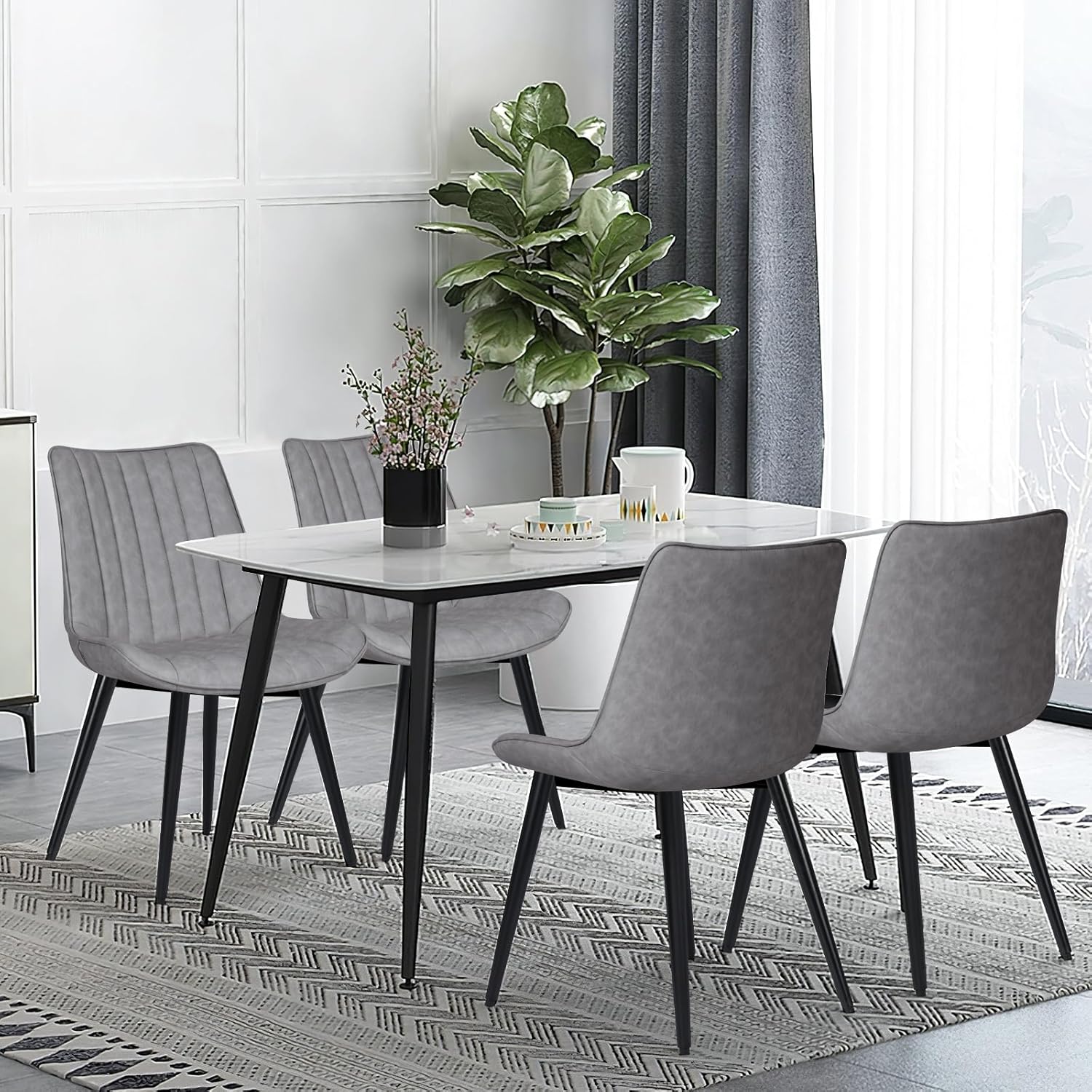 AVAWING Juego de 4 sillas de comedor, modernas de mediados de siglo, sillas de comedor de ocio sin brazos, silla tapizada de piel sintética con