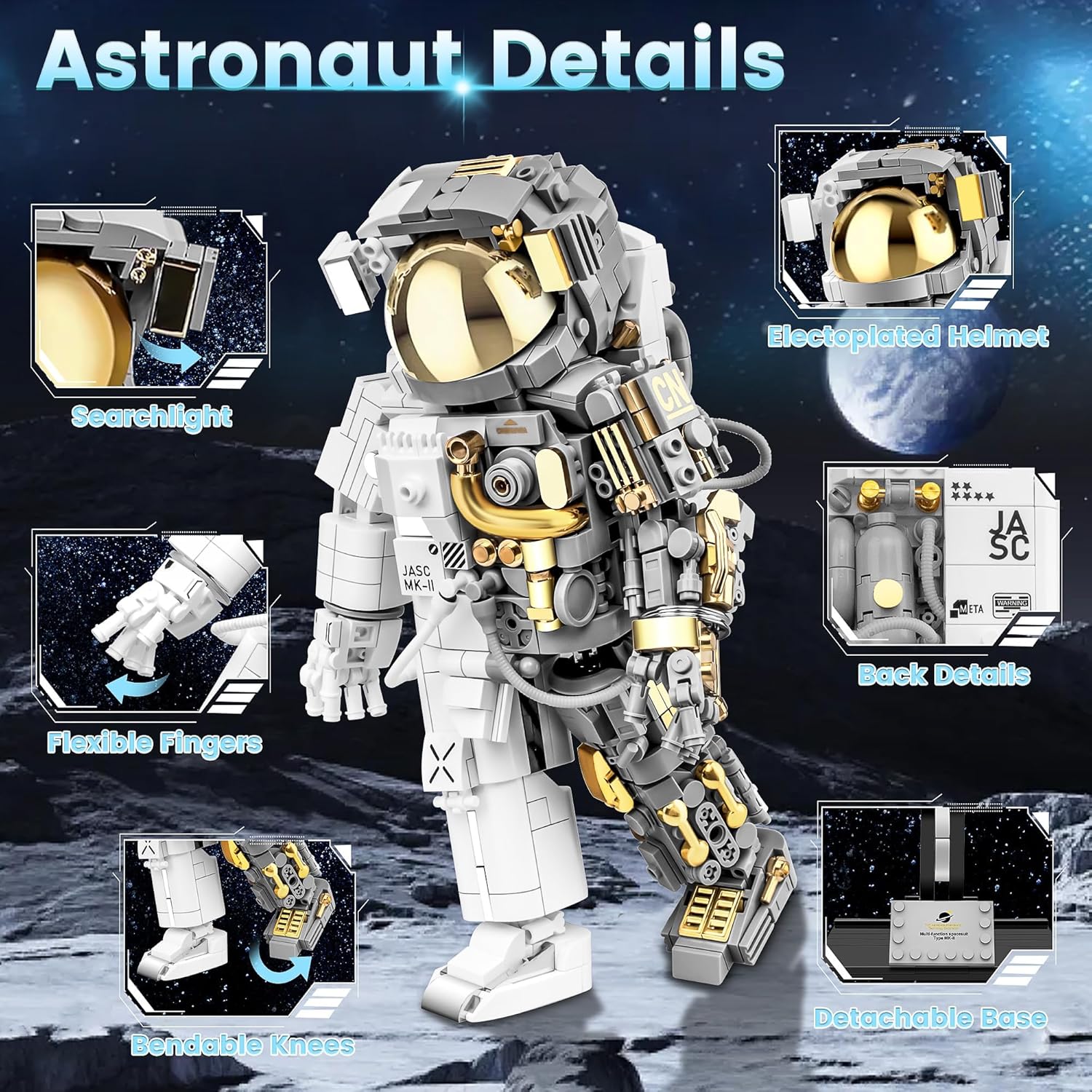 Juego de bloques de construcción de astronautas espaciales, 966 piezas de astronauta para adultos, kit de construcción espacial, juguetes regalos