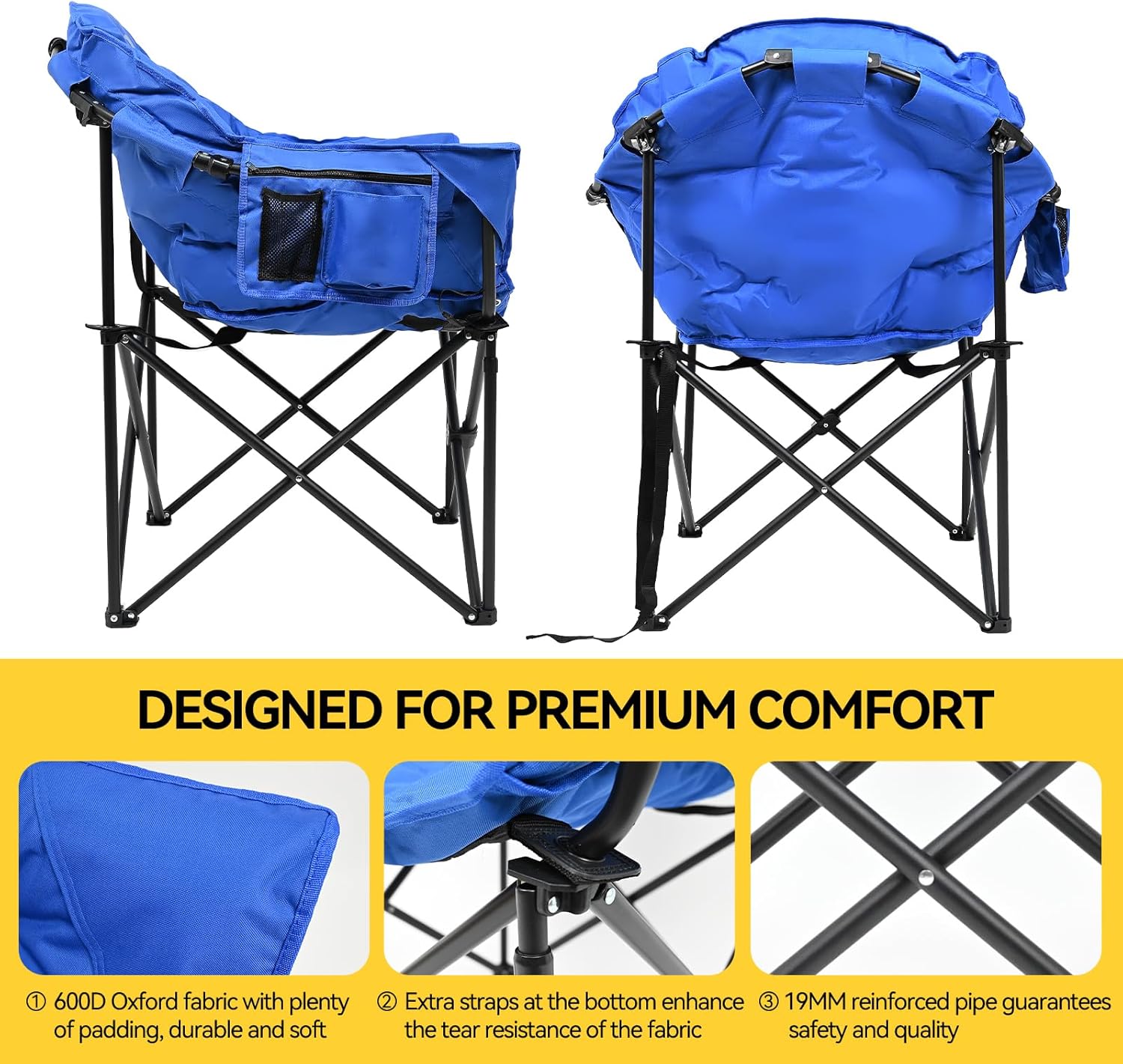 NAIZEA Silla de camping con calefacción, sillas de patio con 3 niveles de calor, sillas plegables portátiles de camping, silla con platillo de luna,