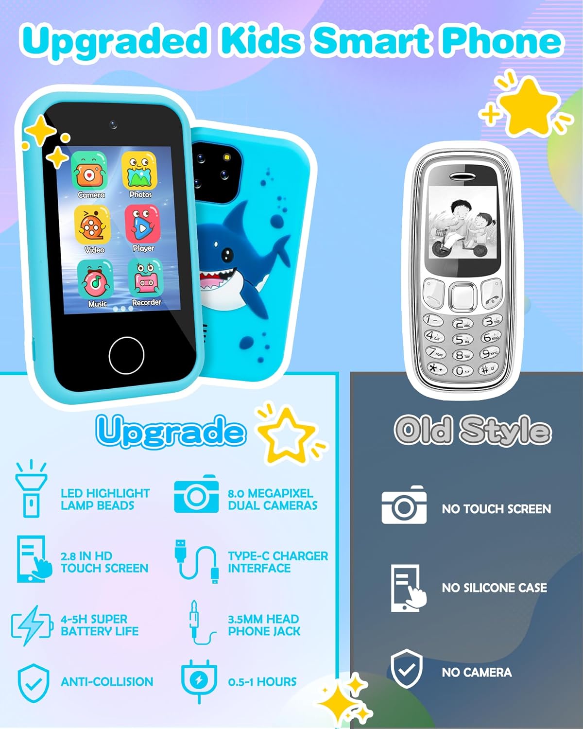 Juguete para niños con teléfono inteligente, regalos y juguetes para niños de 3 a 12 años, pantalla táctil, Navidad, cumpleaños, viajes, con doble
