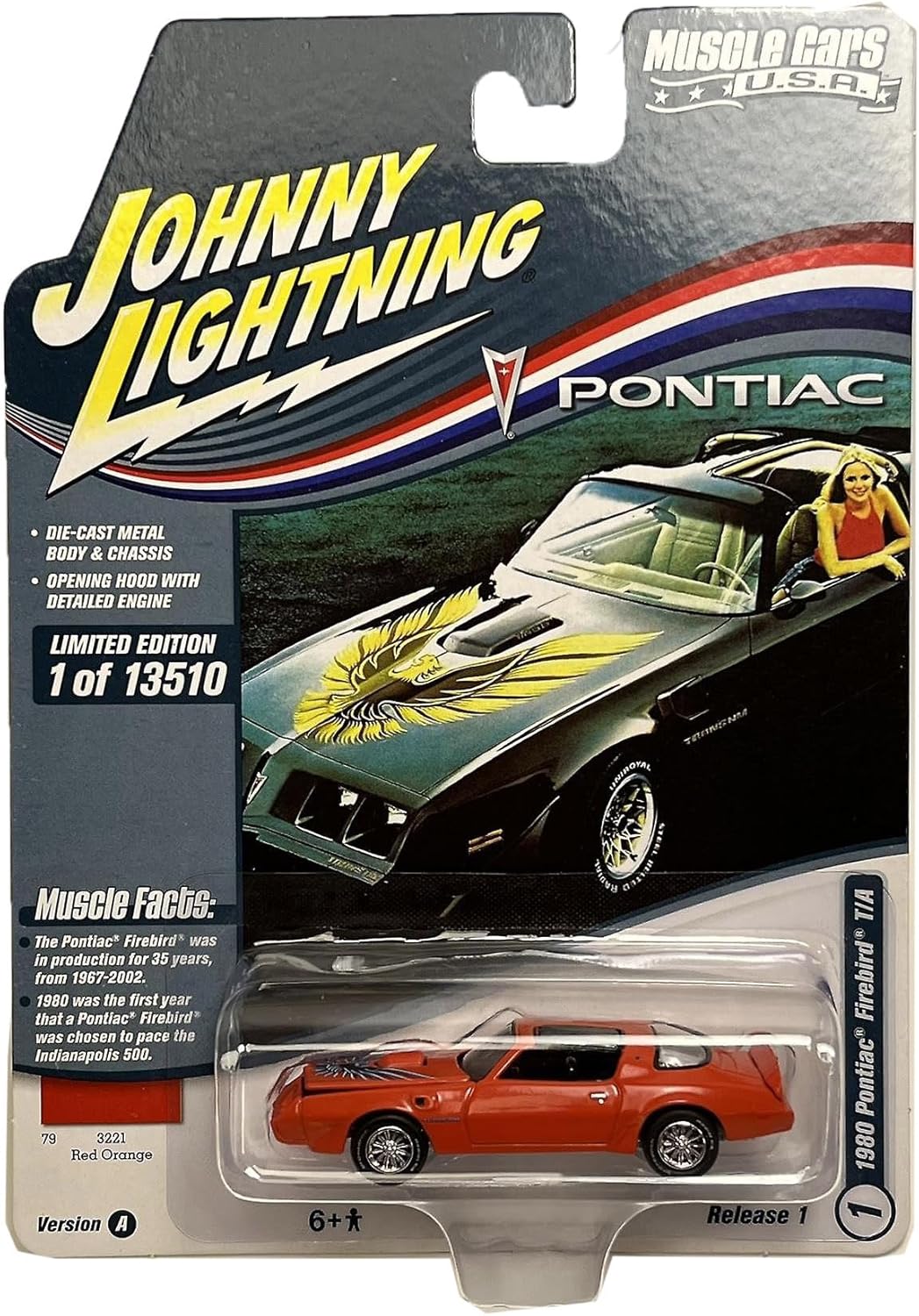 Johnny Lightning JLMC029 Muscle Car VER A 1980 Pontiac Firebird TA Rojo Naranja