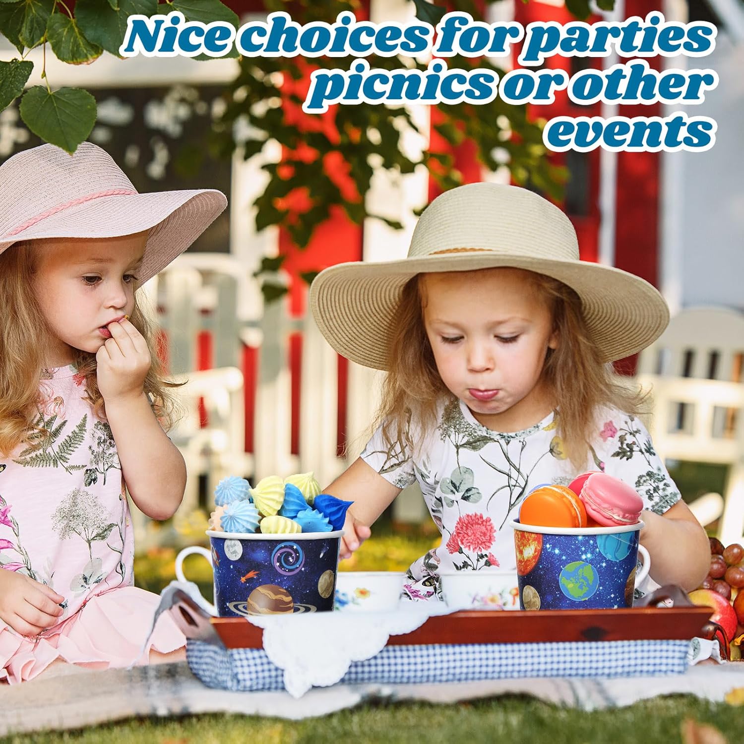 Nuanchu 100 piezas de suministros para fiestas espaciales, tazas de helado de galaxia, bloques de construcción, para aperitivos, suministros para