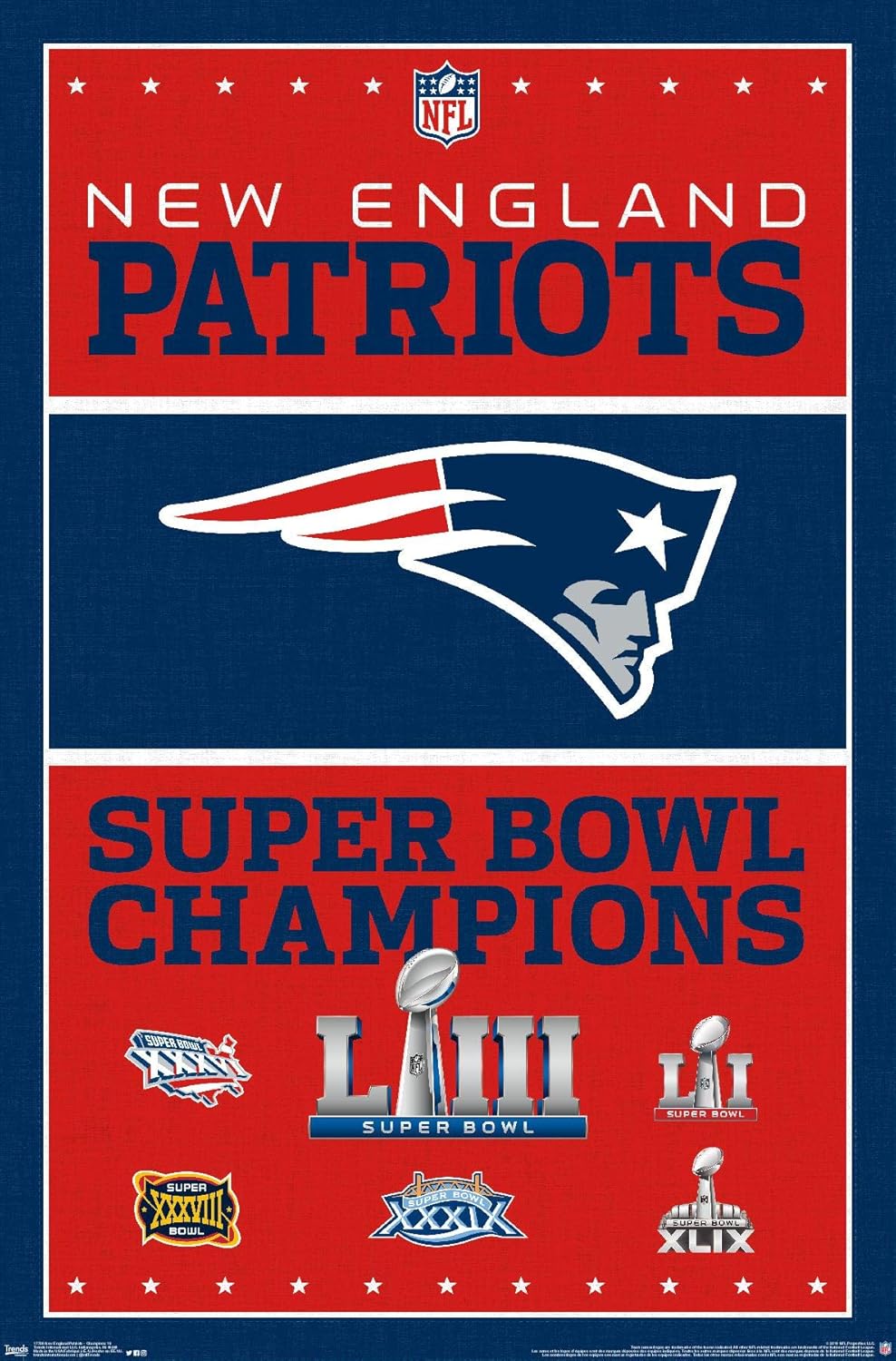 Trends International NFL New England Patriots – Póster de pared de Champions 19, 14.725 x 22.375 pulgadas, versión premium sin marco