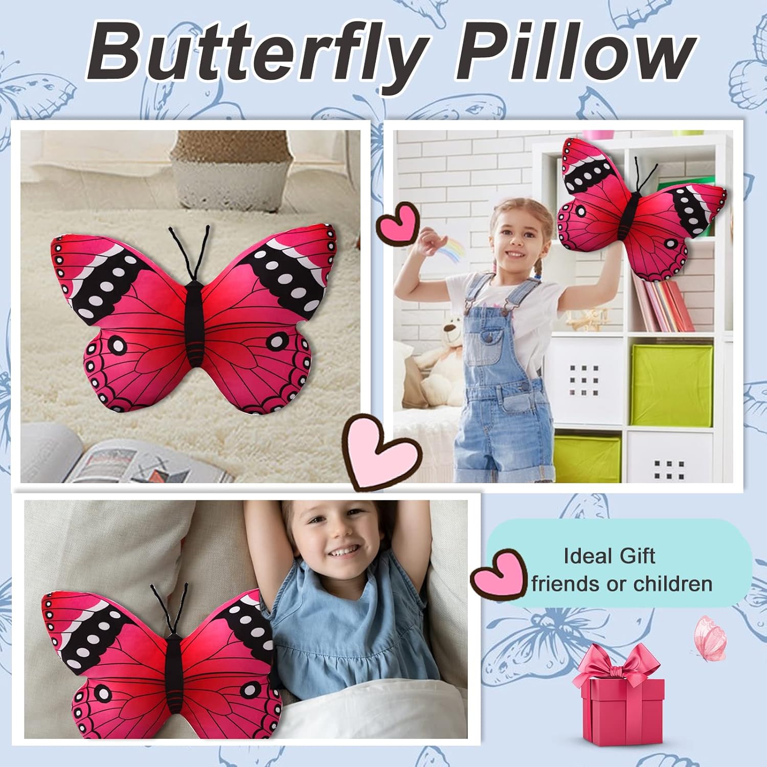 CHELEI2019 Almohada de mariposa de 15.7 pulgadas, diseño de mariposa rosa, juguete de peluche, regalo para niños