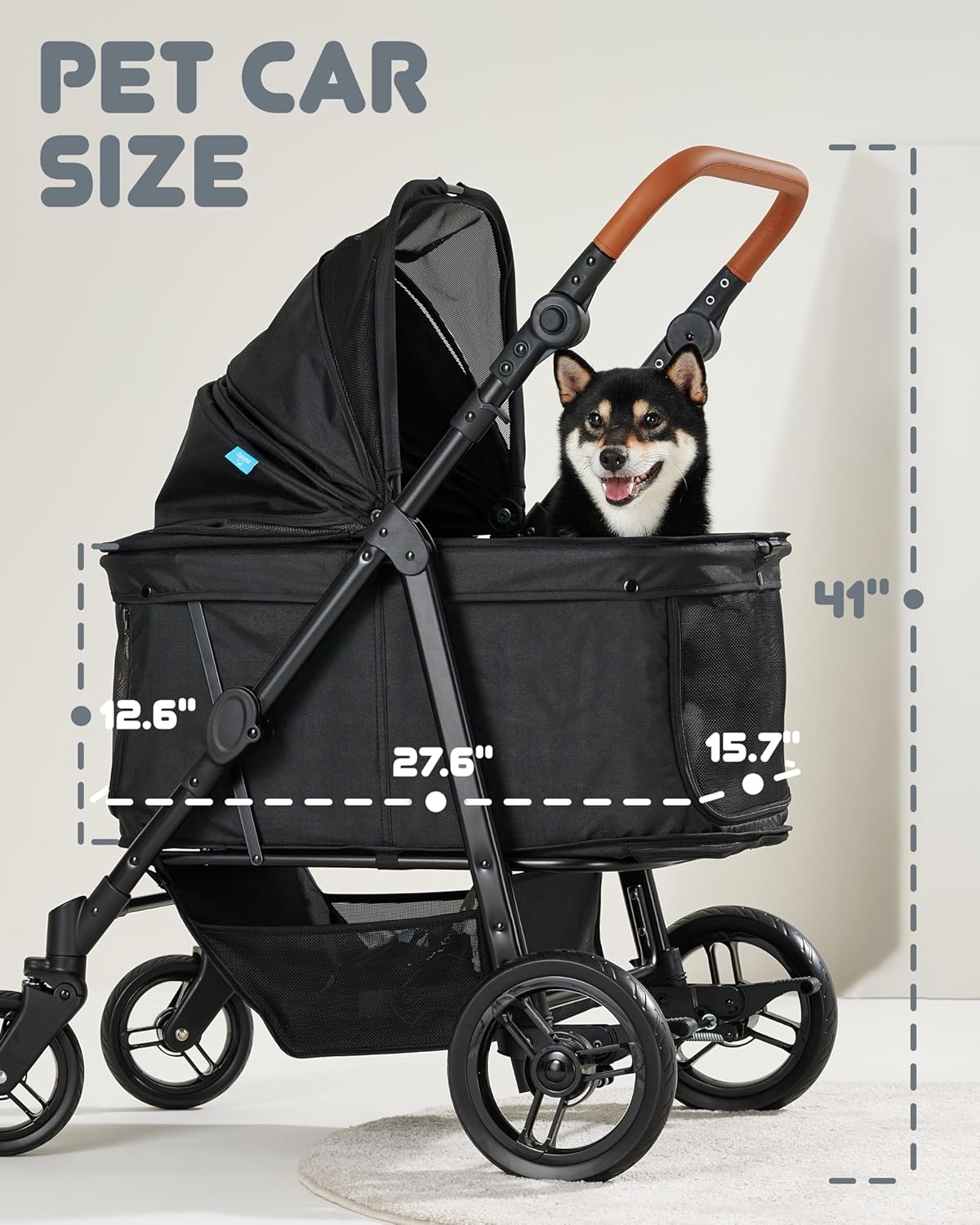 Cochecito mediano para mascotas para perros de hasta 66 libras, mango ajustable, toldo de 180 pulgadas, 4 ruedas para perros y gatos