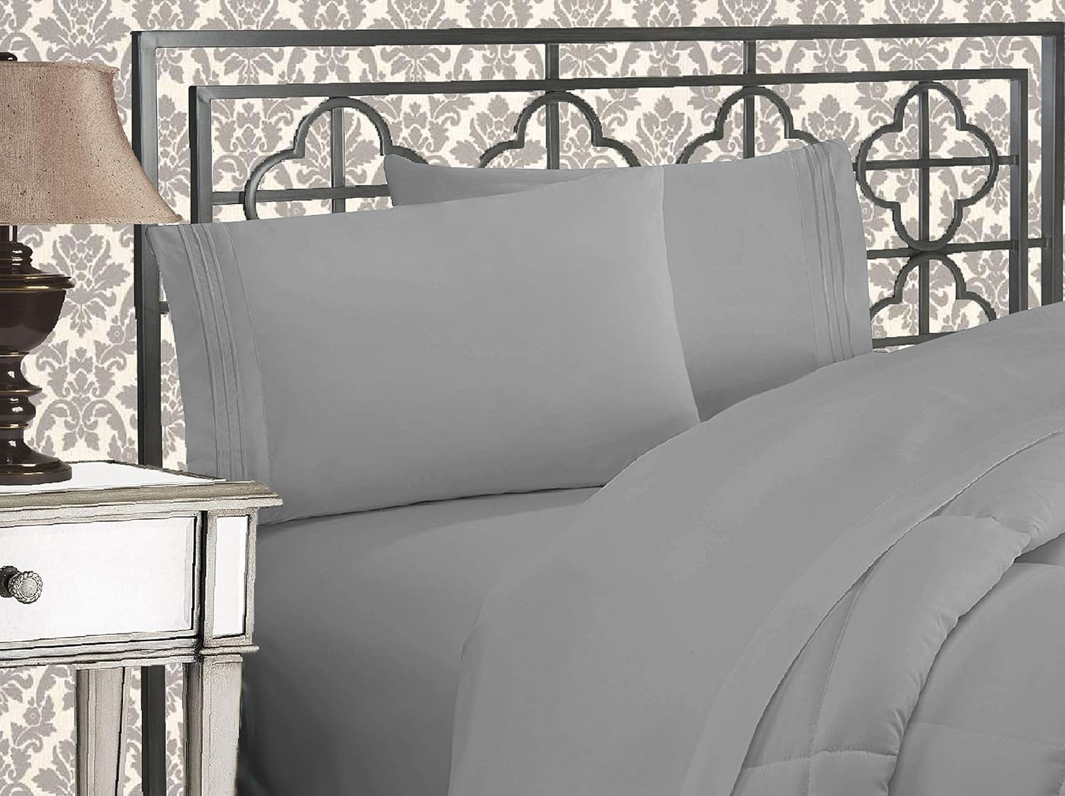 Elegant Comfort – Elegante juego de sábanas de lujo de 1500 hilos, egipcio, de tres líneas bordadas, suaves, de calidad prémium, 4 piezas,