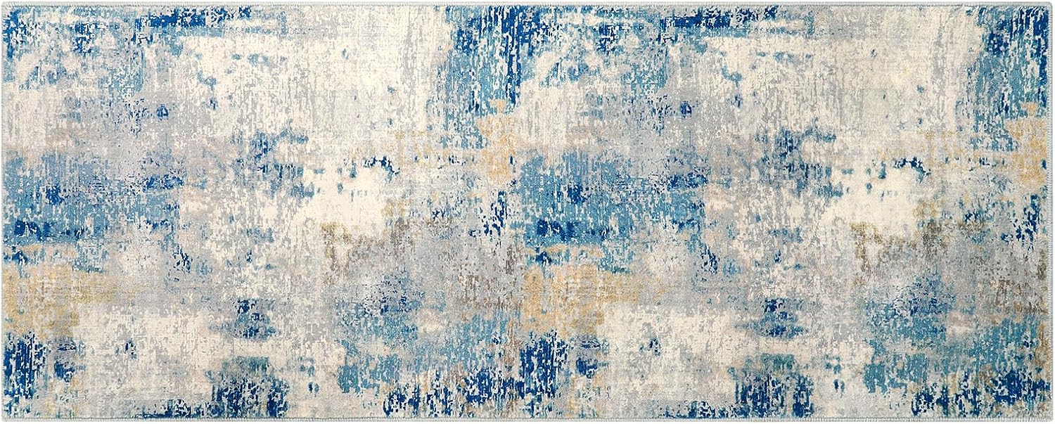 Alfombra de baño lavable azul moderna, alfombra antideslizante de 2 x 5 pies, tapete para cuarto de servicio, tapete envejecido, suave, esponjoso,