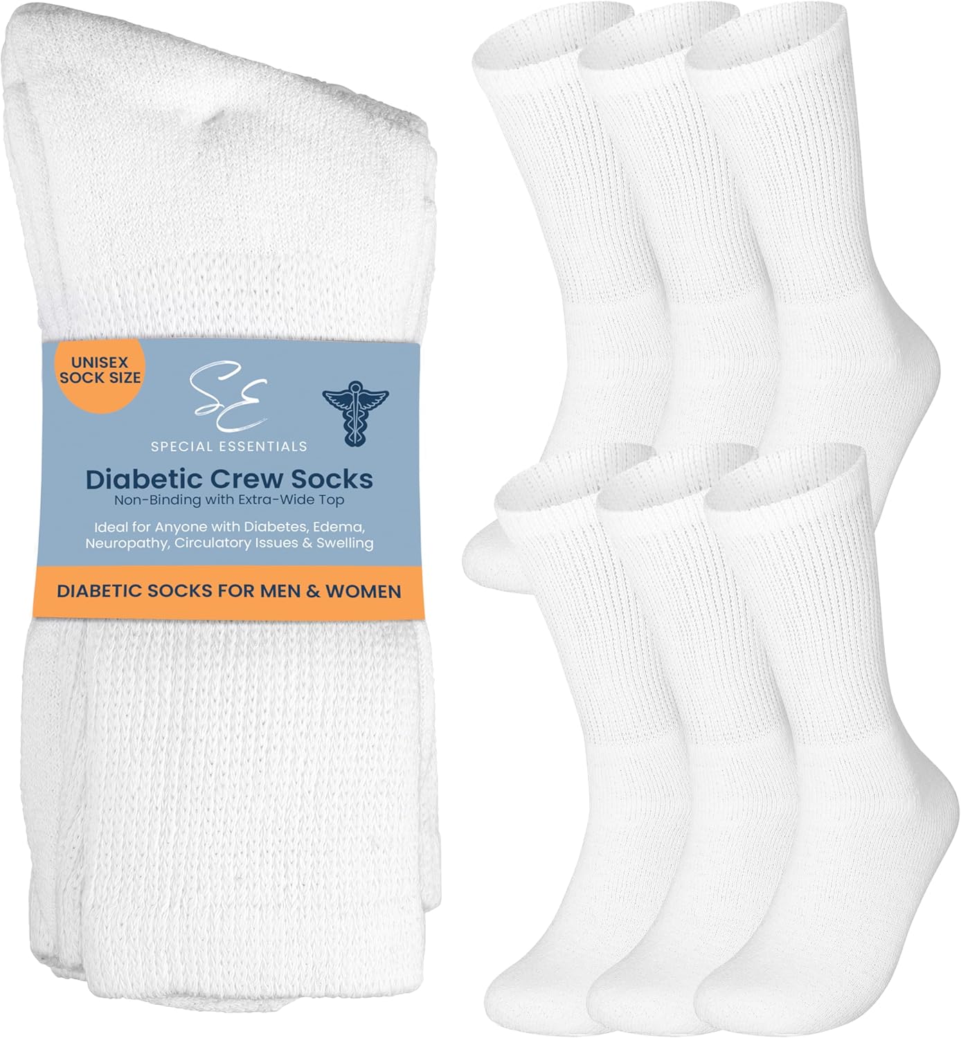 6 pares de calcetines de algodón no vinculantes para diabéticos con parte superior extra ancha para hombres y mujeres
