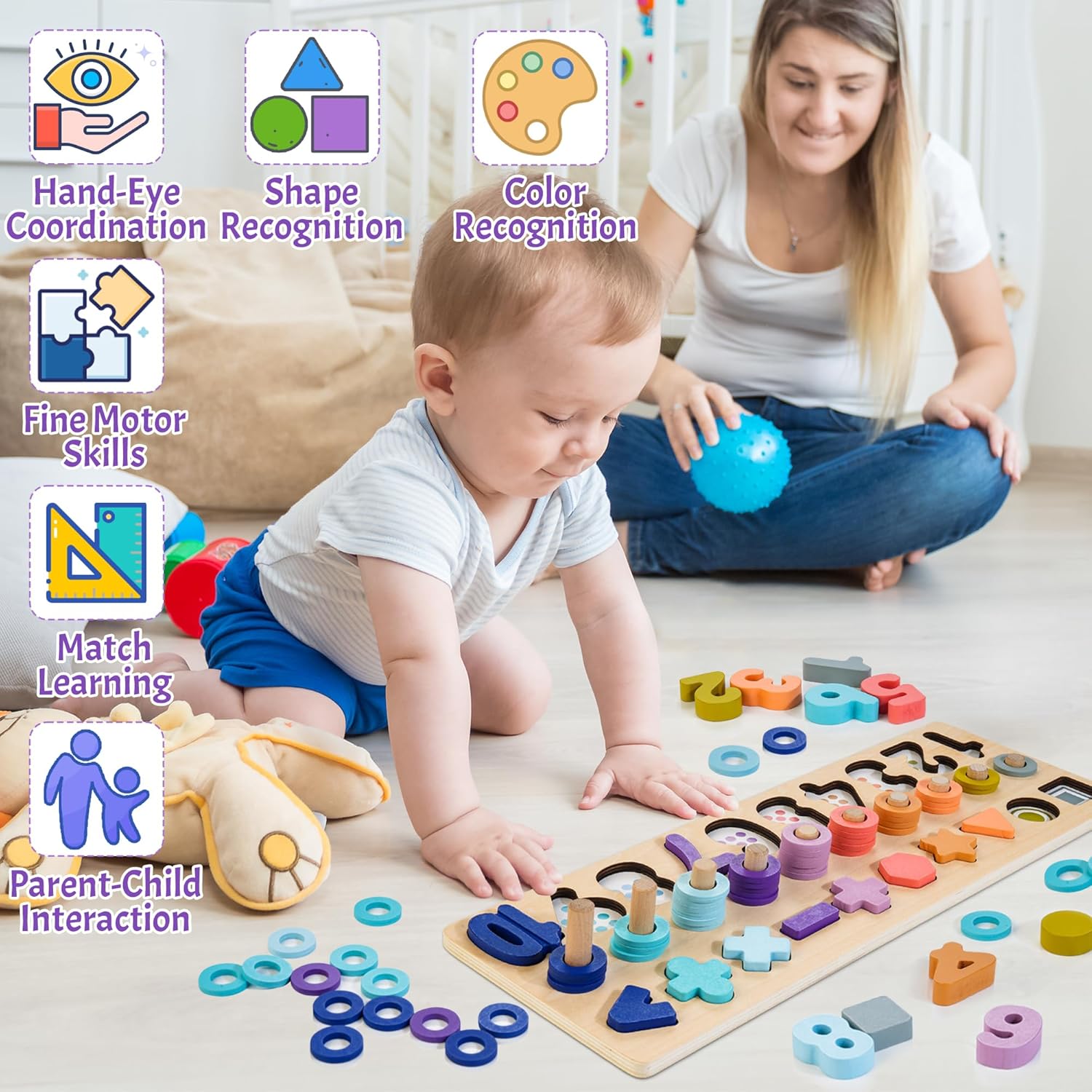 Rompecabezas de números de madera para niños pequeños, juguetes Montessori para niños y niñas de 3, 4 y 5 años, juego de conteo de apilamiento de