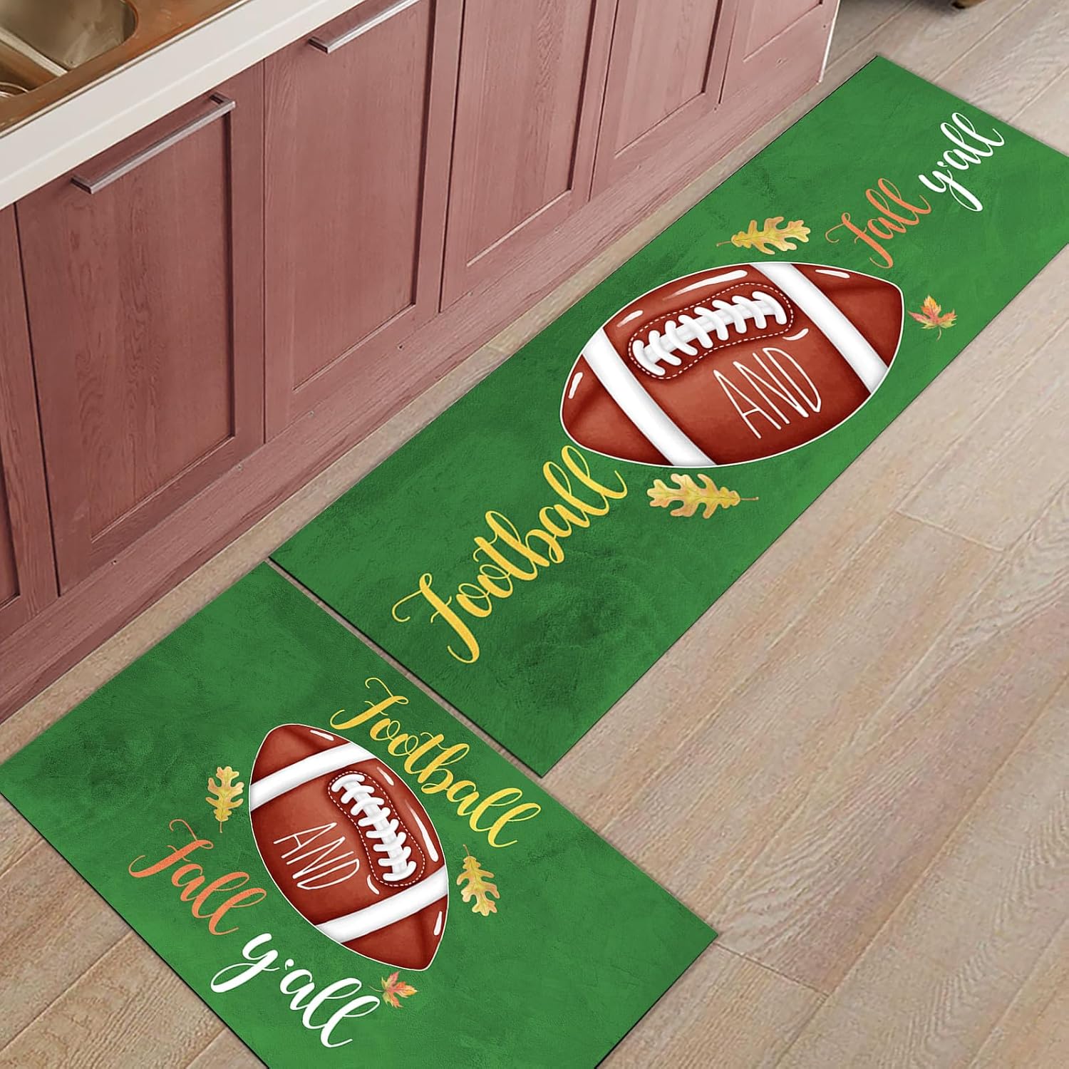 Miaklek Juego de 1 alfombra de cocina de fútbol Fall Y’all, acolchada, antifatiga, juego de 1 alfombra de cocina, antideslizante, cómoda para