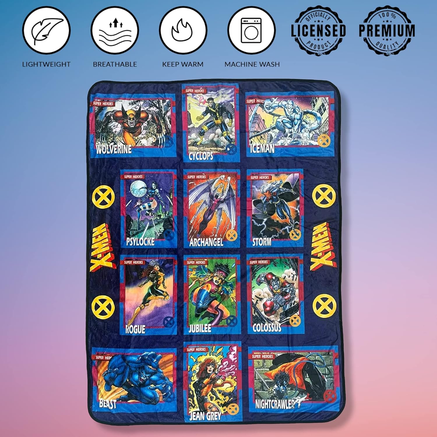 Marvel X-Men Trading Cards Super Heroes by Jim Lee – Manta de forro polar de franela súper suave y ligera, 45 x 60 pulgadas