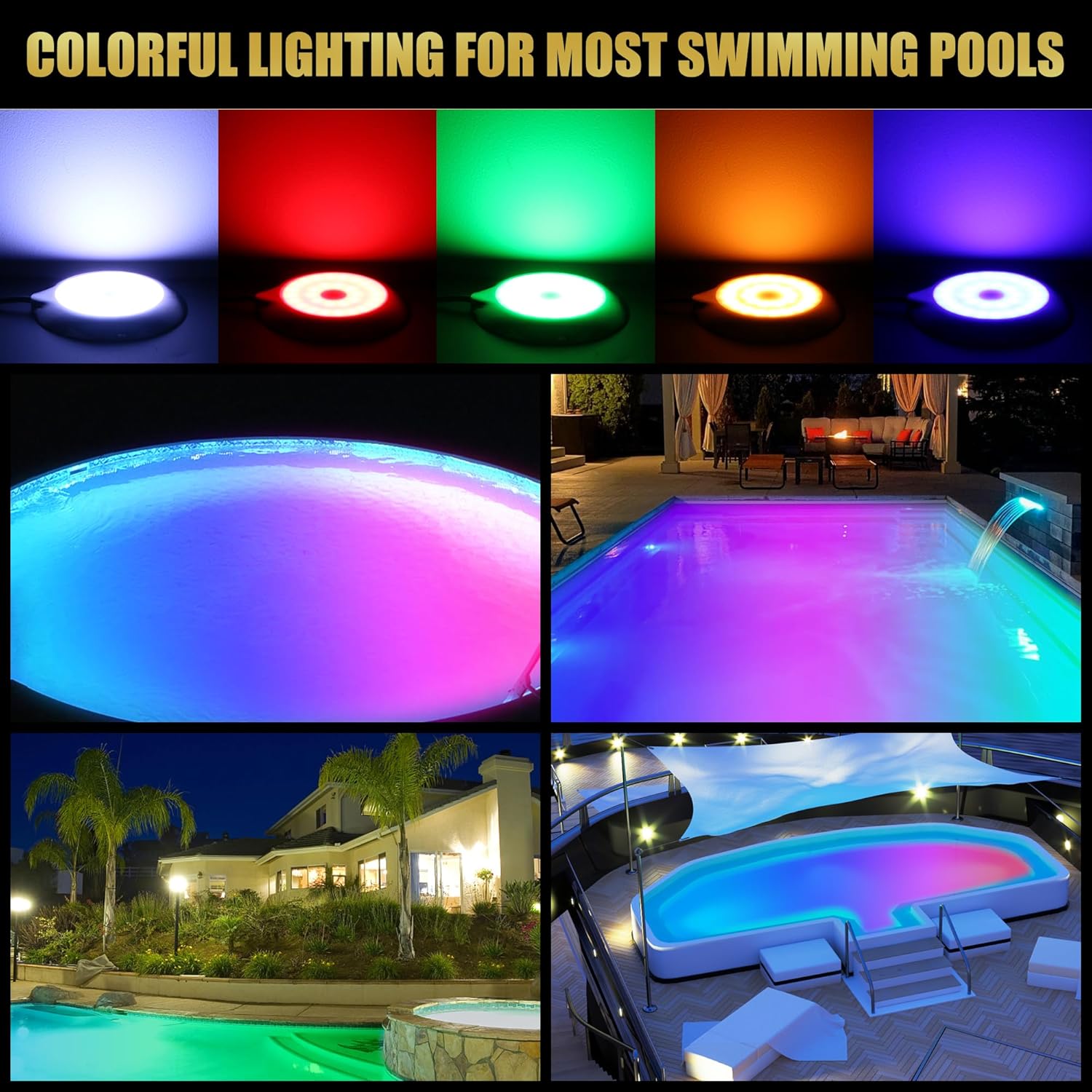 P3-0 Luz LED para piscina con control remoto RF, 24W 3000LM 4 pulgadas, RGB regulable luz sumergible subacuática con imanes, luz impermeable IP68