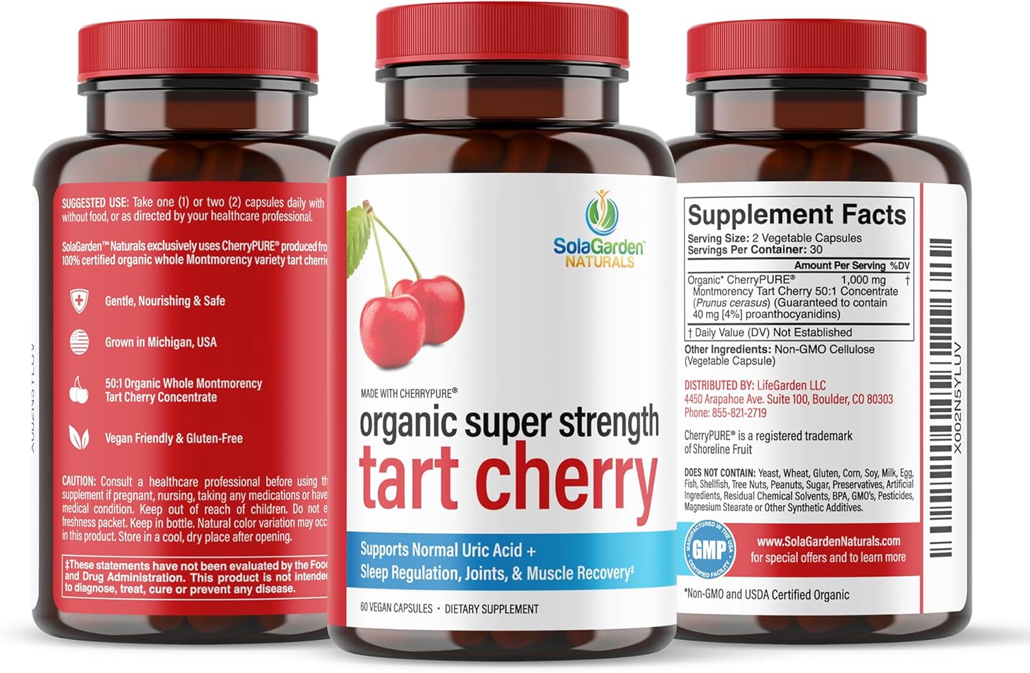 Suplemento orgánico de cereza agria Montmorency Super Strength  Concentrado 501 cultivado en los Estados Unidos  Contiene cereza orgánica