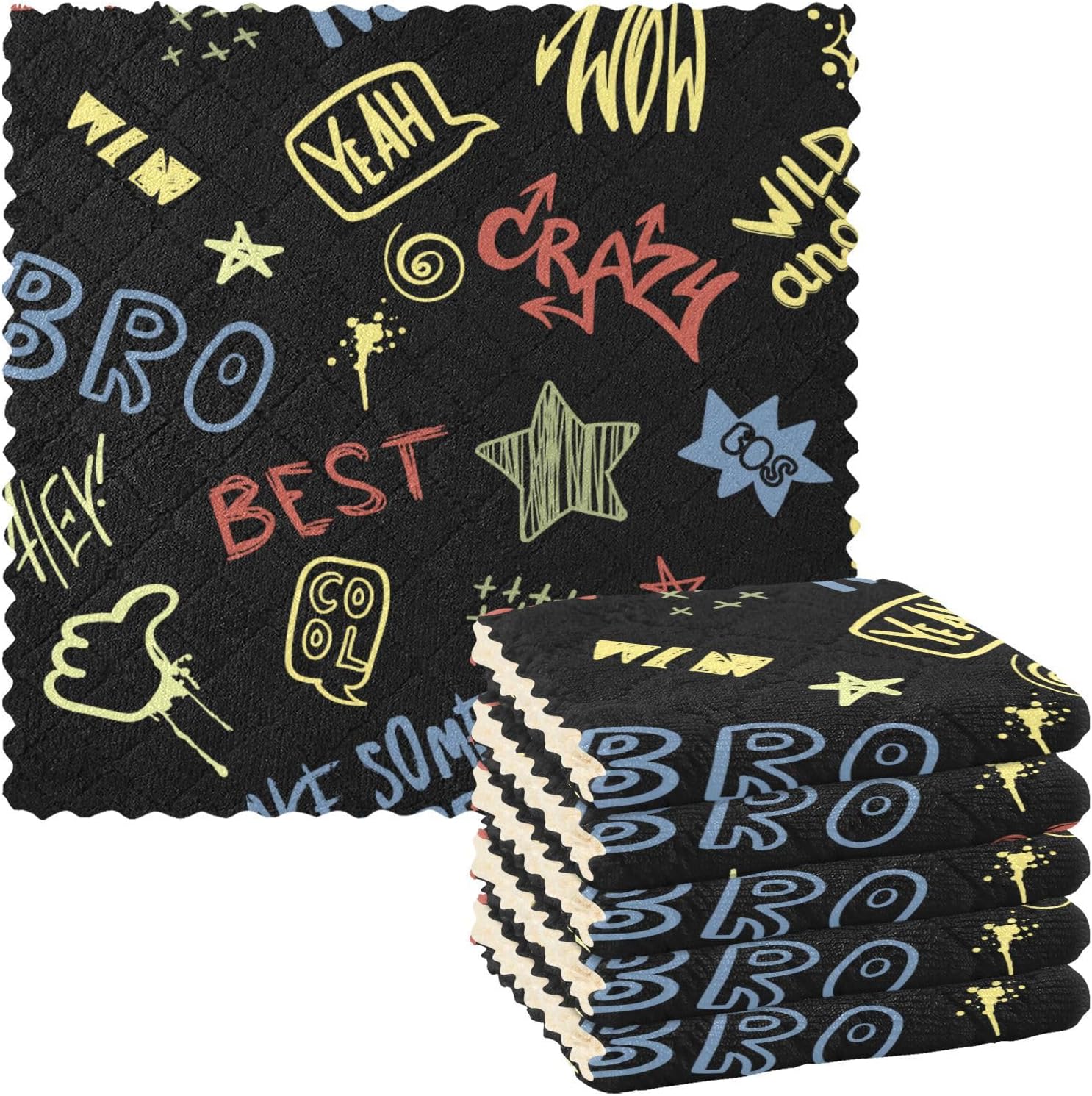 Graffiti Slogans Cotton Decorative Microfiber Kitchen Towels Fast Drying 6 Pack Kitchen Tea Towels for Countertop Table