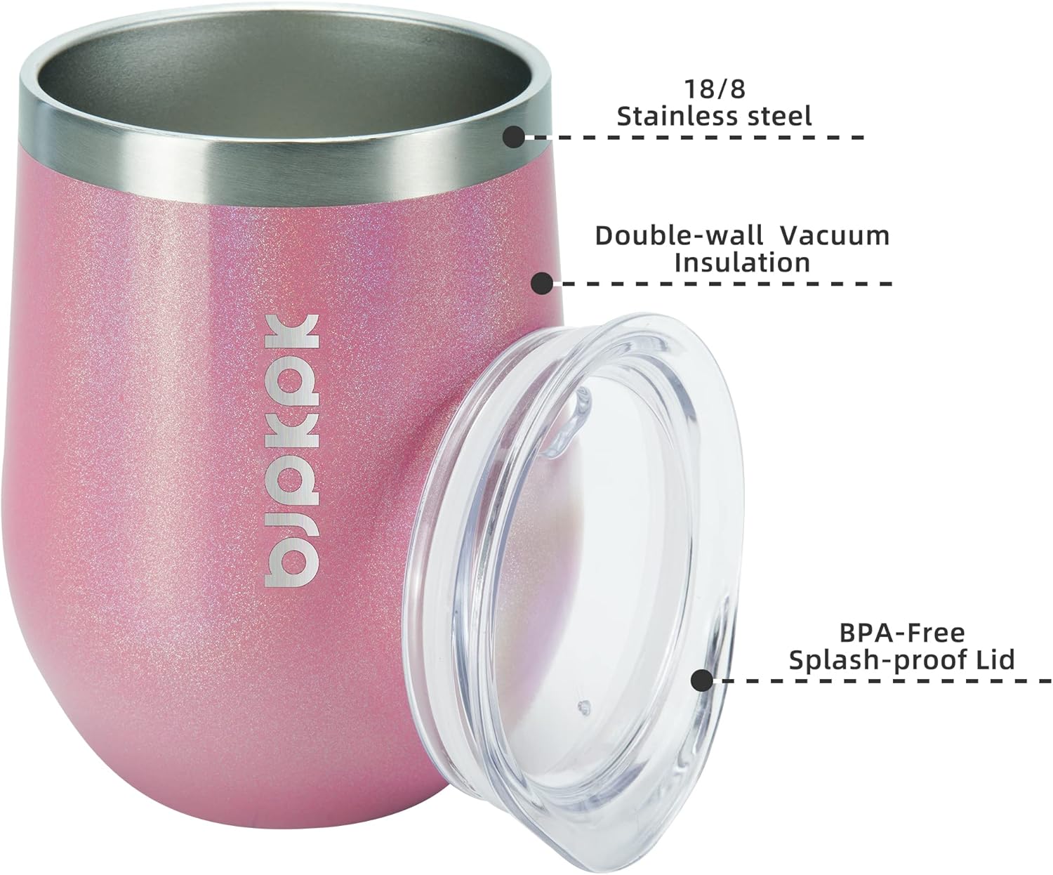 BJPKPK 2 vasos de vino aislados de 12 onzas, vaso de vino aislado de 12 onzas con tapa, vasos de vino de acero inoxidable irrompibles, vaso aislado