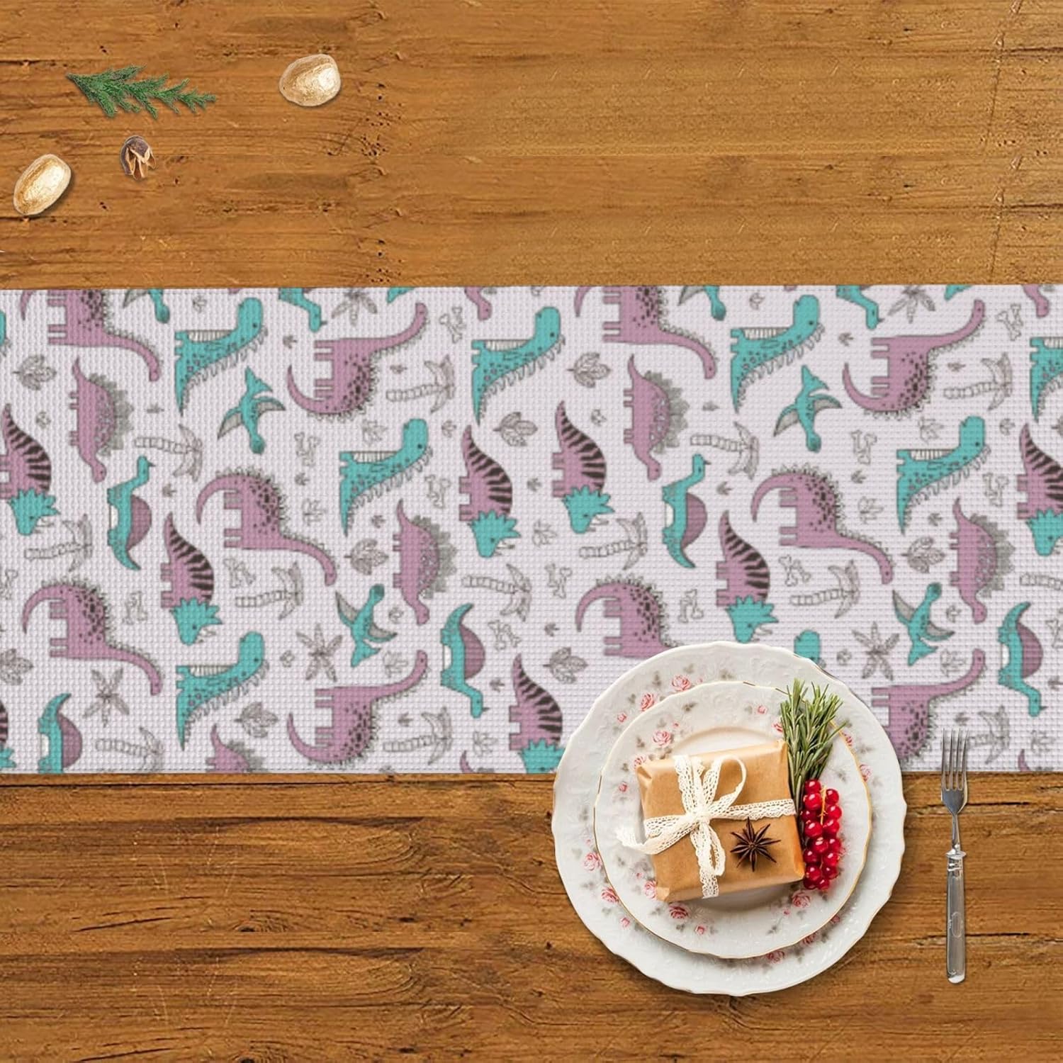 Camino de mesa de Navidad de dinosaurios divertidos, decoración de mesa de comedor, decoración de Navidad, decoración de interiores del hogar,