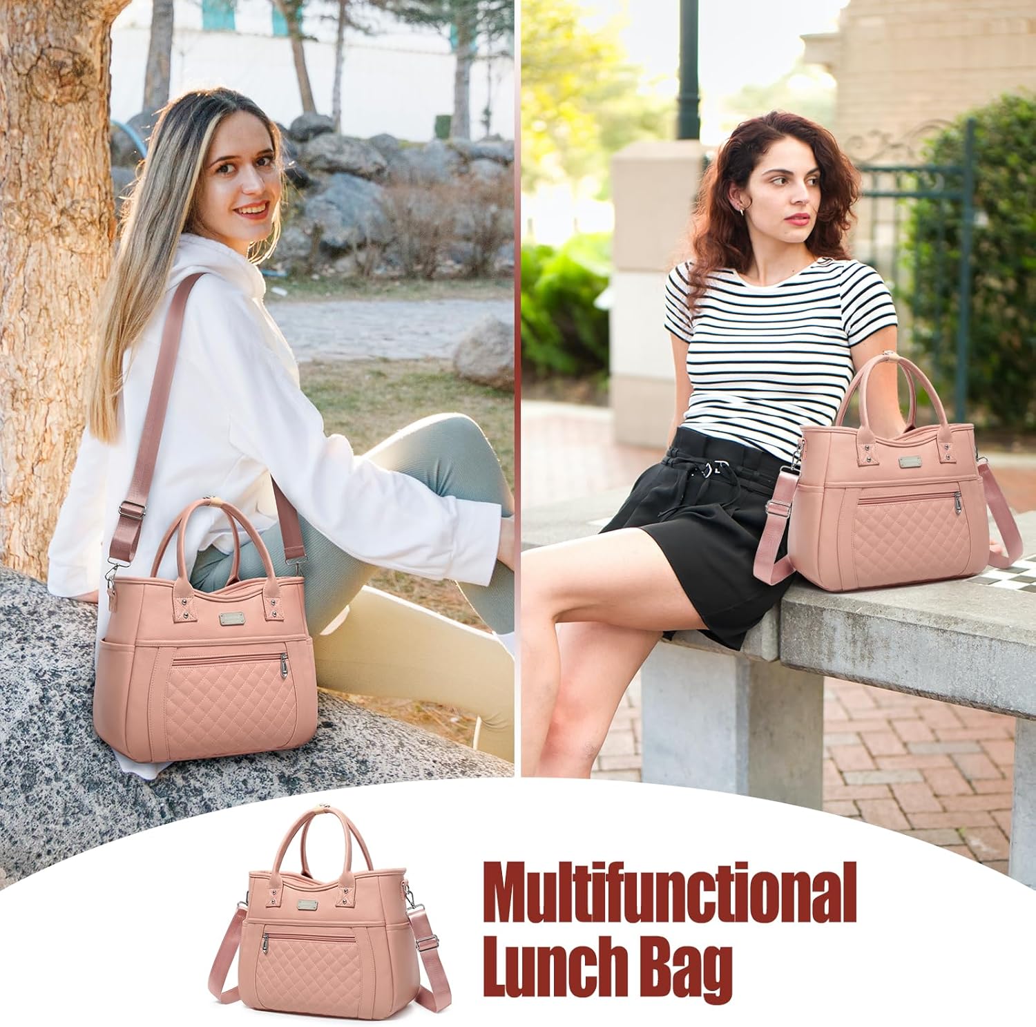 Bolsa de almuerzo para mujer, aislada, a prueba de humedad, de piel sintética, grande, a prueba de fugas, congelable, reutilizable, portátil, para
