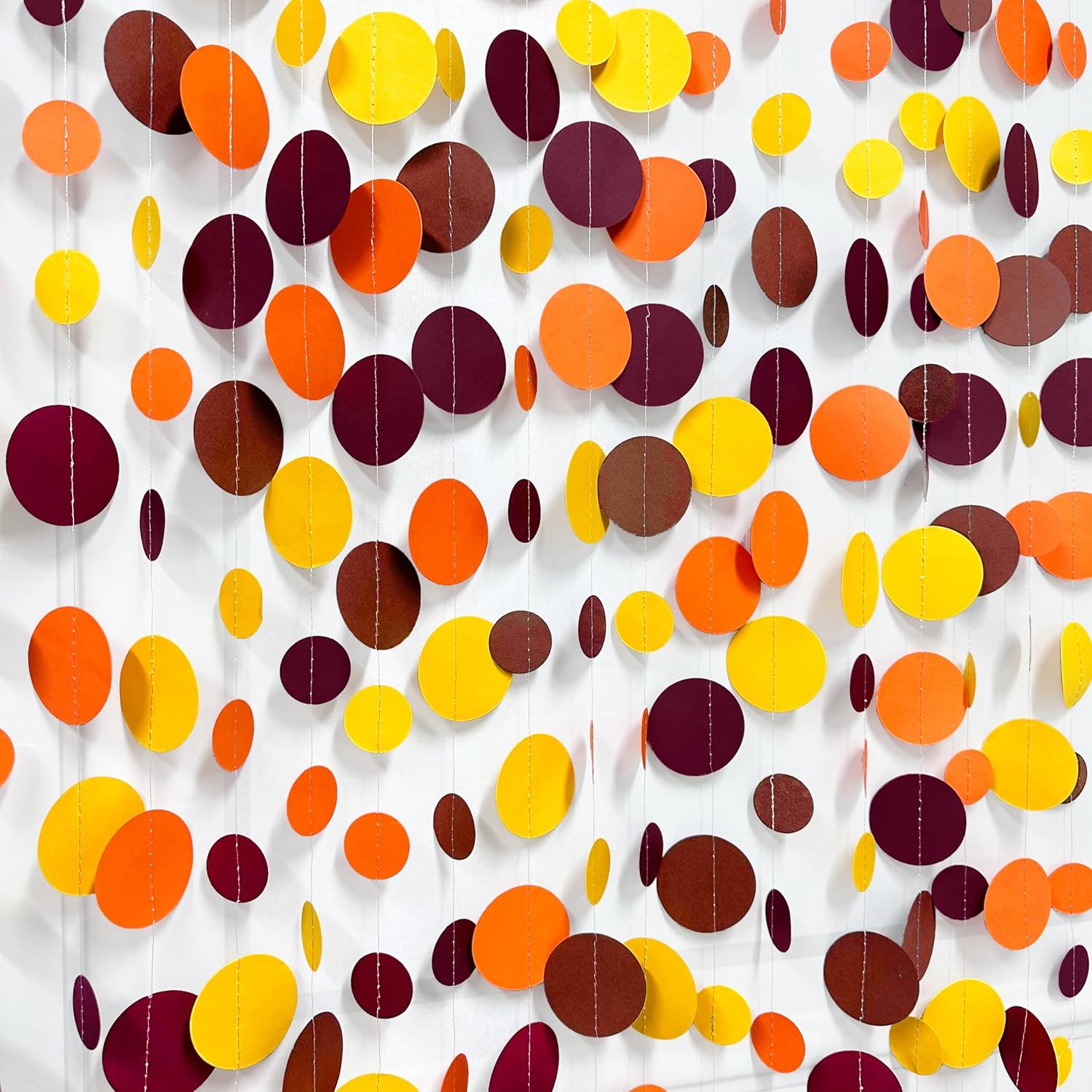 Decoraciones de fiesta de otoño de 46 pies, guirnaldas de lunares naranja, amarillo, borgoña, marrón, papel para colgar, serpentina de puntos para