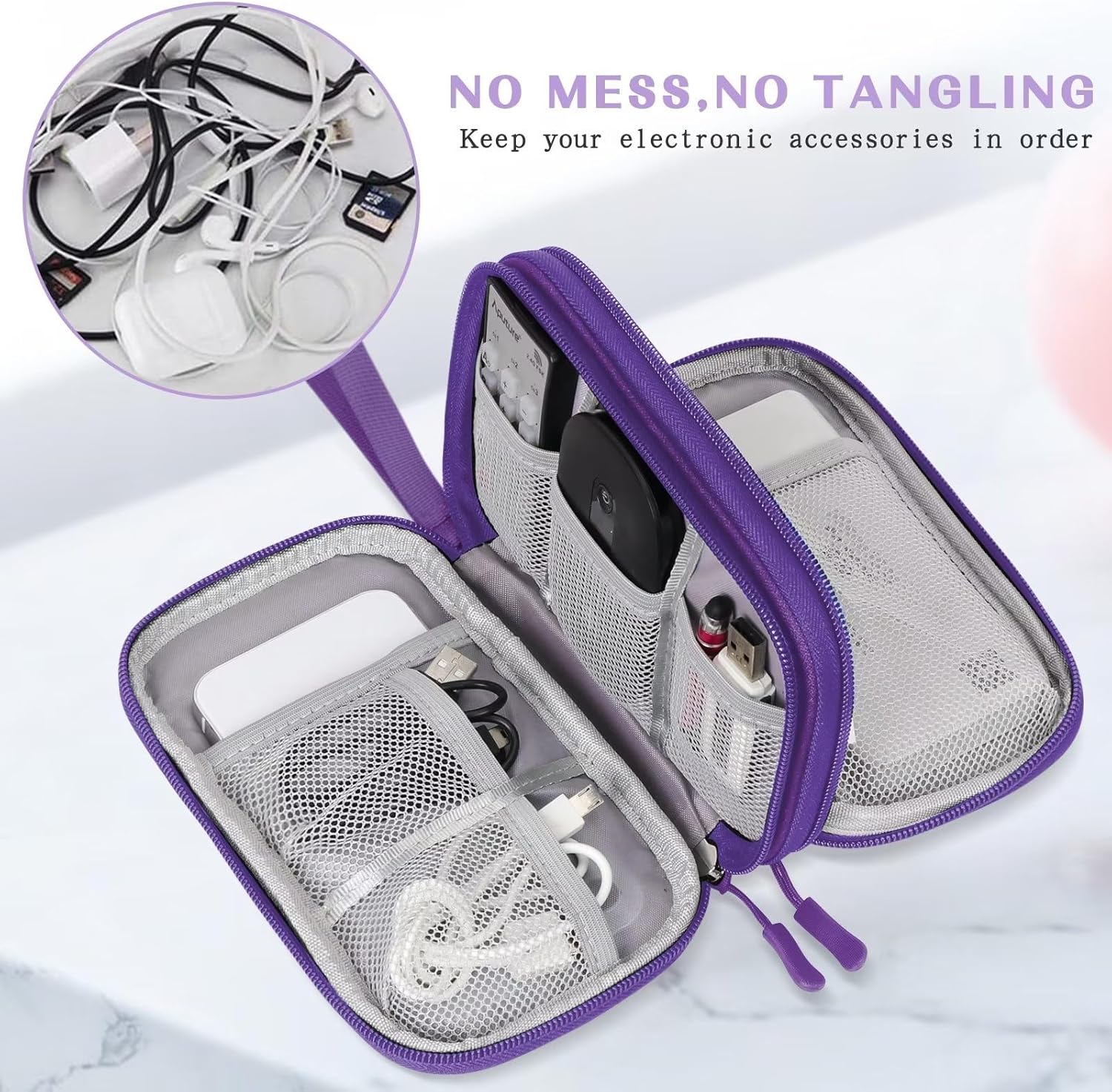 FYY Organizador electrónico, organizador de cables de viaje, bolsa de transporte para accesorios electrónicos, portátil, impermeable, doble capa,