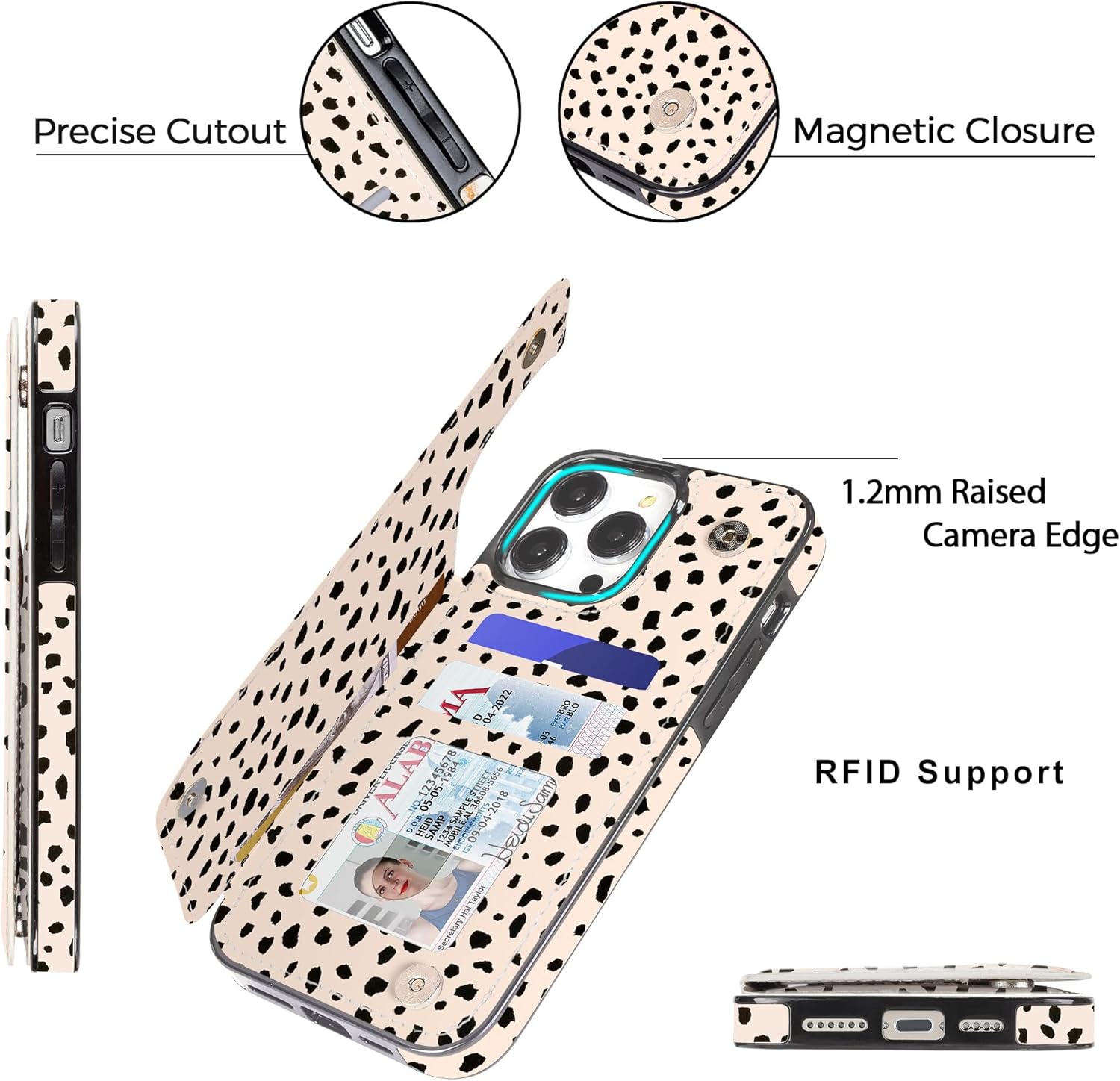 uCOLOR Funda tipo cartera compatible con iPhone 13 Pro con ranuras para tarjetero y ranuras para tarjetero, funda de piel con tapa de mármol, RFID