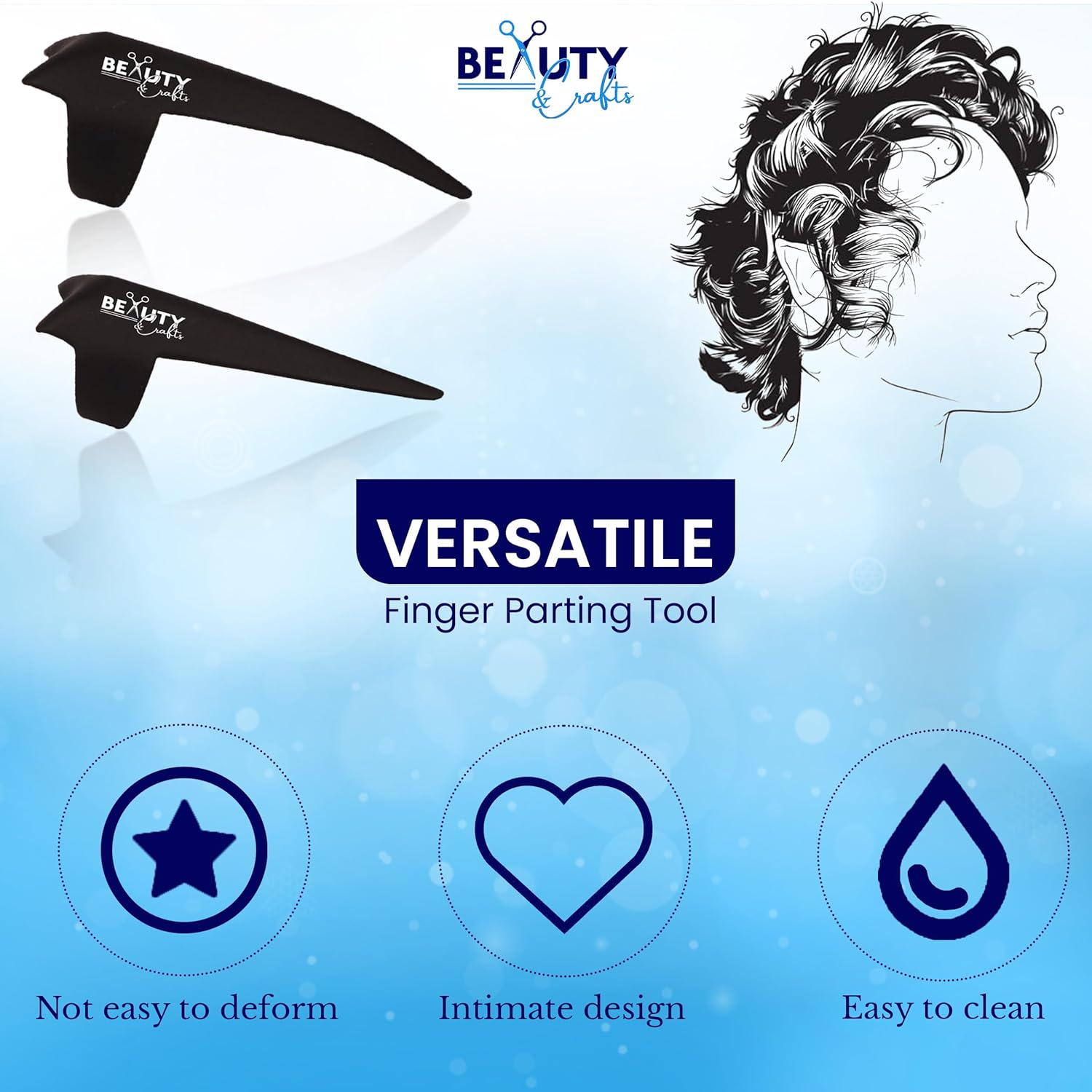 Beauty & Crafts 2 anillos profesionales para separar y seccionar el cabello, herramienta de dedo de acero inoxidable para instalaciones precisas de