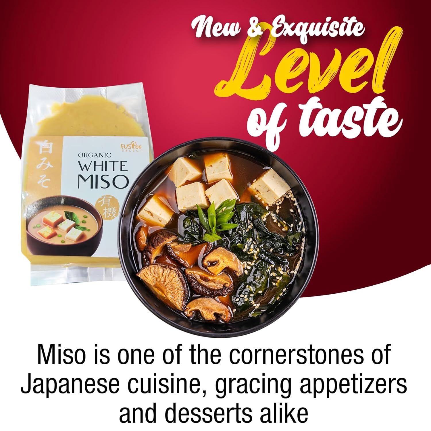 Fusion Select Pasta de miso blanca orgánica, hecha de soja fermentada y arroz, condimento japonés sabroso para cocinar base de sopa, caldo,