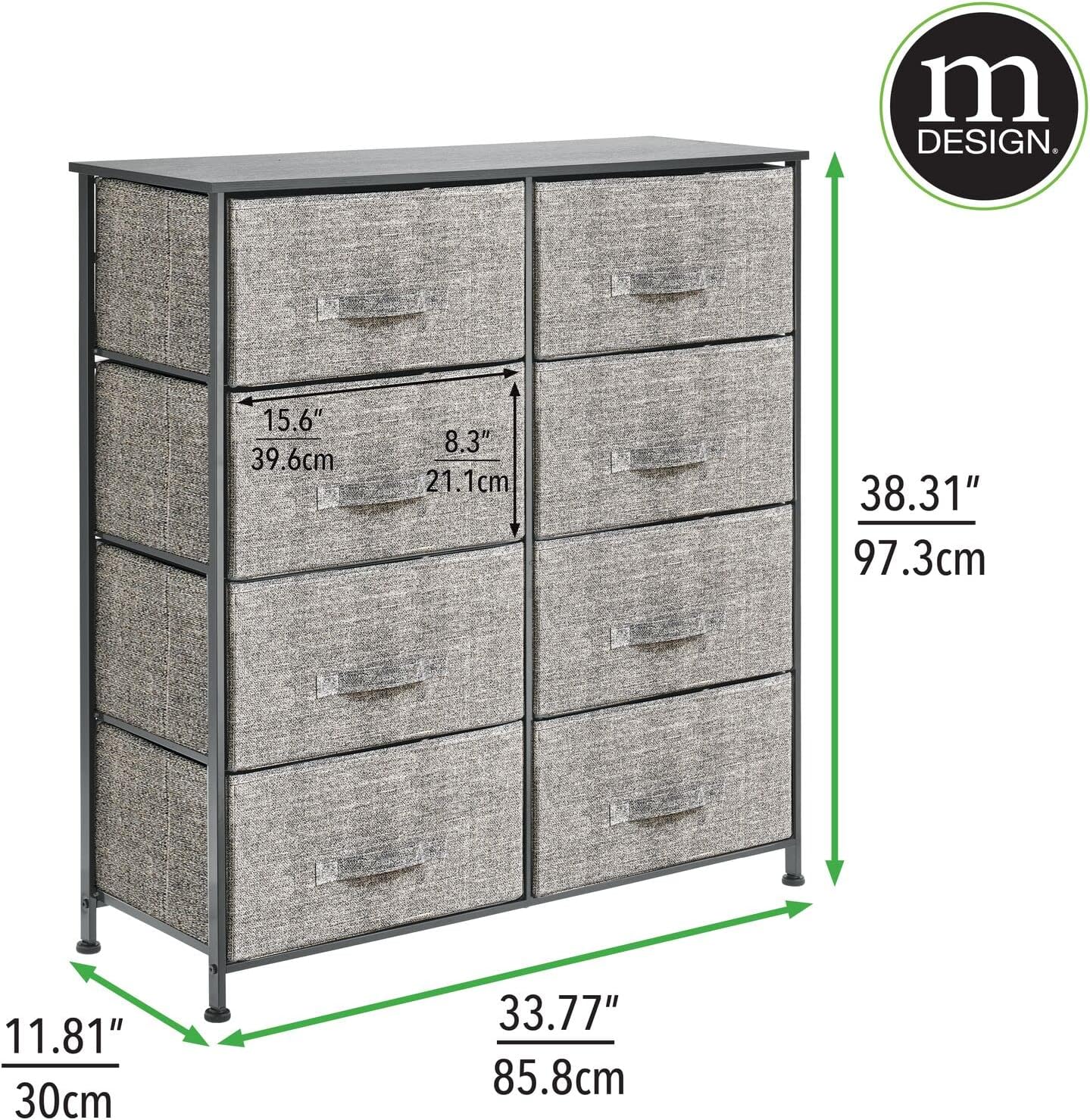 mDesign Mueble de almacenamiento con marco de acero de 38.31 pulgadas, con 8 cajones de tela extraíbles, organizador grande para dormitorio, sala de