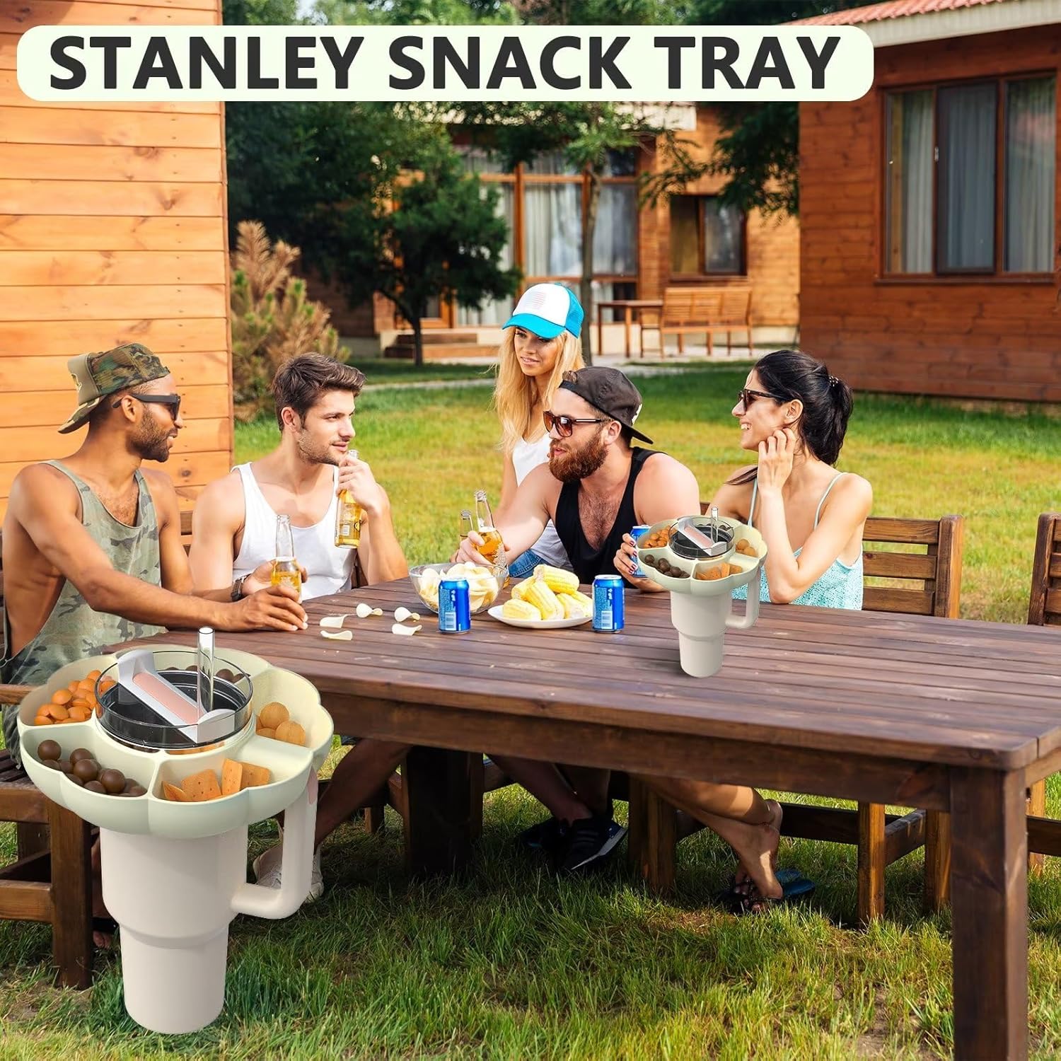 Stanley – Bandeja de aperitivos para vaso Stanley de 40 onzas con asa, accesorios de taza Stanley para Stanley Dupe de 40 onzas, soporte de anillo