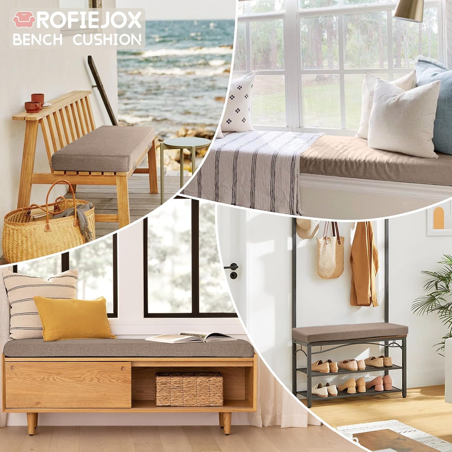 ROFIEJOX Cojín de banco de 48 pulgadas, tela de lino sintético, muebles de asiento largo para interiores y exteriores, espuma de alta densidad,
